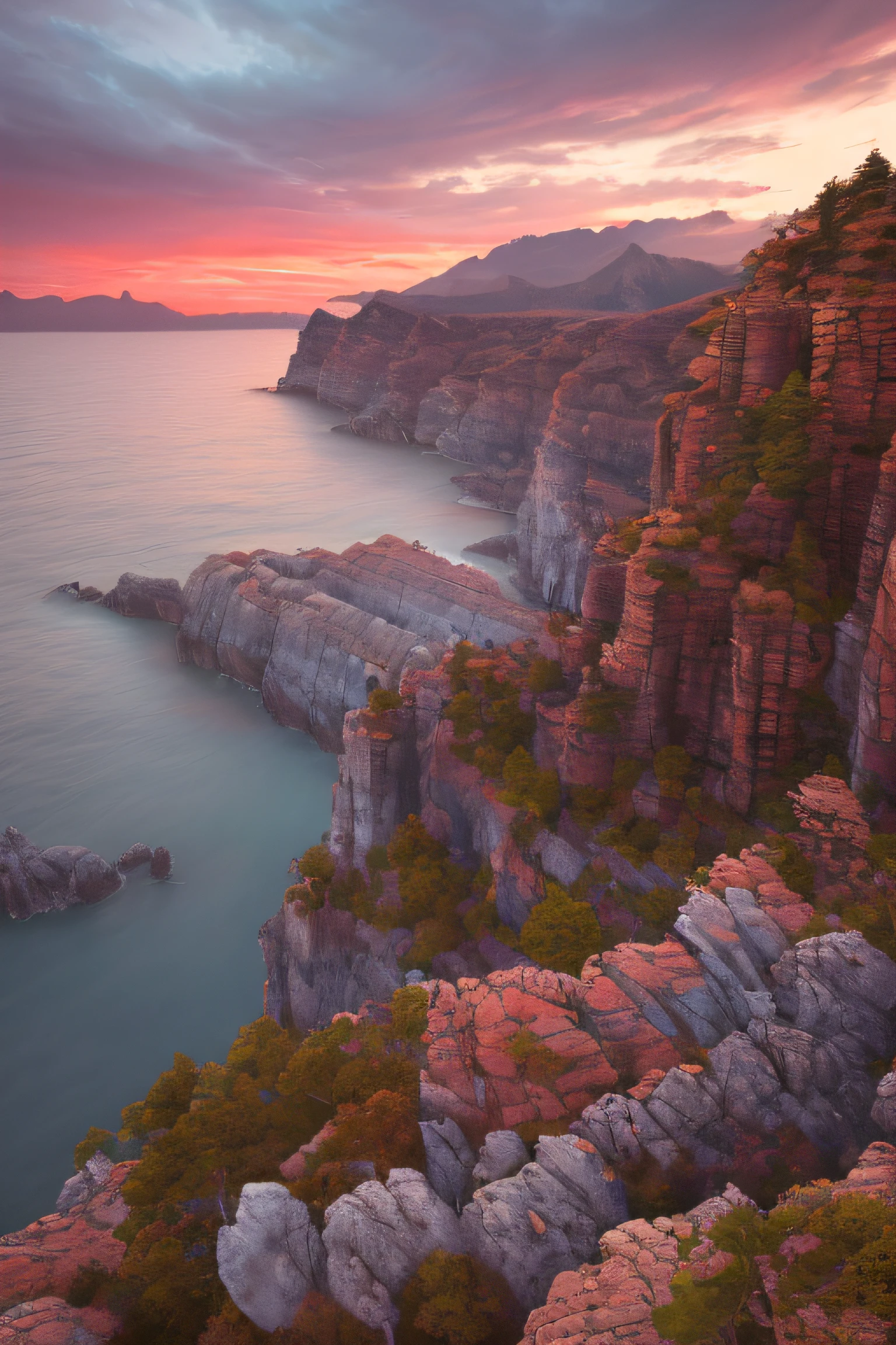 Stunning landscape photography with sunset view, Masterpiece, trending on CGsociety, 4k, 8K, HD, [Artstation:1], Concept art, Highly detailed, sharp-focus, [sub-surface Scattering:1], artists Gabriel Lekeghian and Abbas