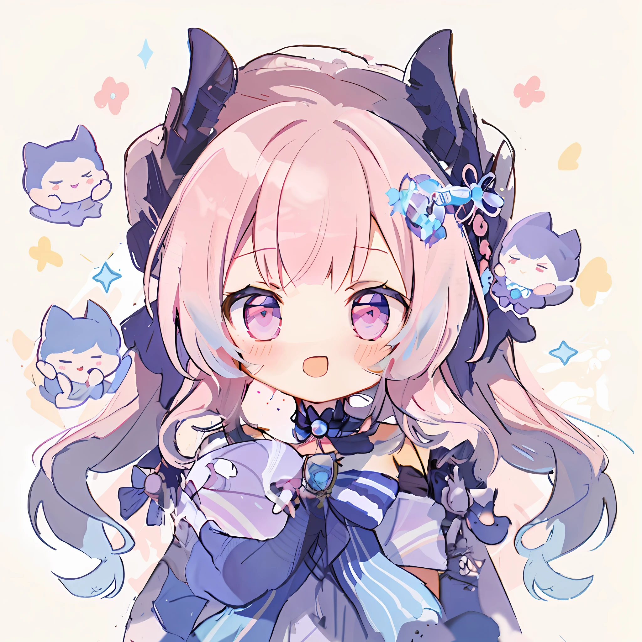 Anime girl with pink hair and blue dress surrounded by blue bird, small curvaceous , Splash art anime Lolite anime catgirl, anime girl with cat ears, Cute anime girl, Pisif, Soft anime illustration, small loli girnime moe art style, Very beautiful anime cat girl, Cute anime, zerochan art, shikishi