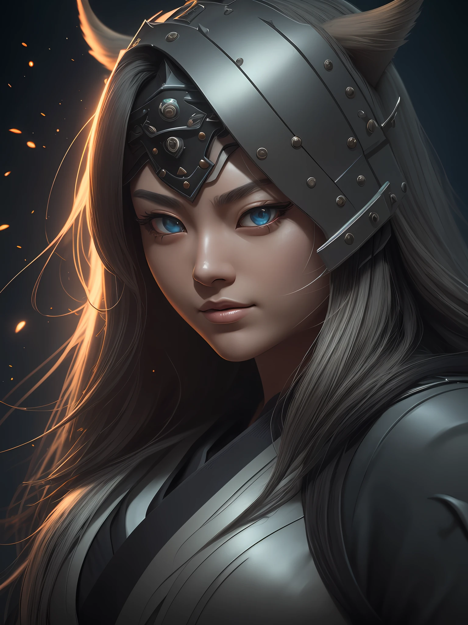 ((Best quality)), ((masterpiece)), (highly detailed:1.3), female samurai warrior, oni mask, fur, long hair, ancient technology,HDR (High Dynamic Range),Ray Tracing,NVIDIA RTX,Super-Resolution,Unreal 5,Subsurface scattering,PBR Texturing,Post-processing,Anisotropic Filtering,Depth-of-field,Maximum clarity and sharpness,Multi-layered textures,Albedo and Specular maps,Surface shading,Accurate simulation of light-material interaction,Perfect proportions,Octane Render,Two-tone lighting,Low ISO,White balance,Rule of thirds,Wide aperature,8K RAW,Efficient Sub-Pixel,sub-pixel convolution,luminescent particles,light scattering,Tyndall effect --auto --s2