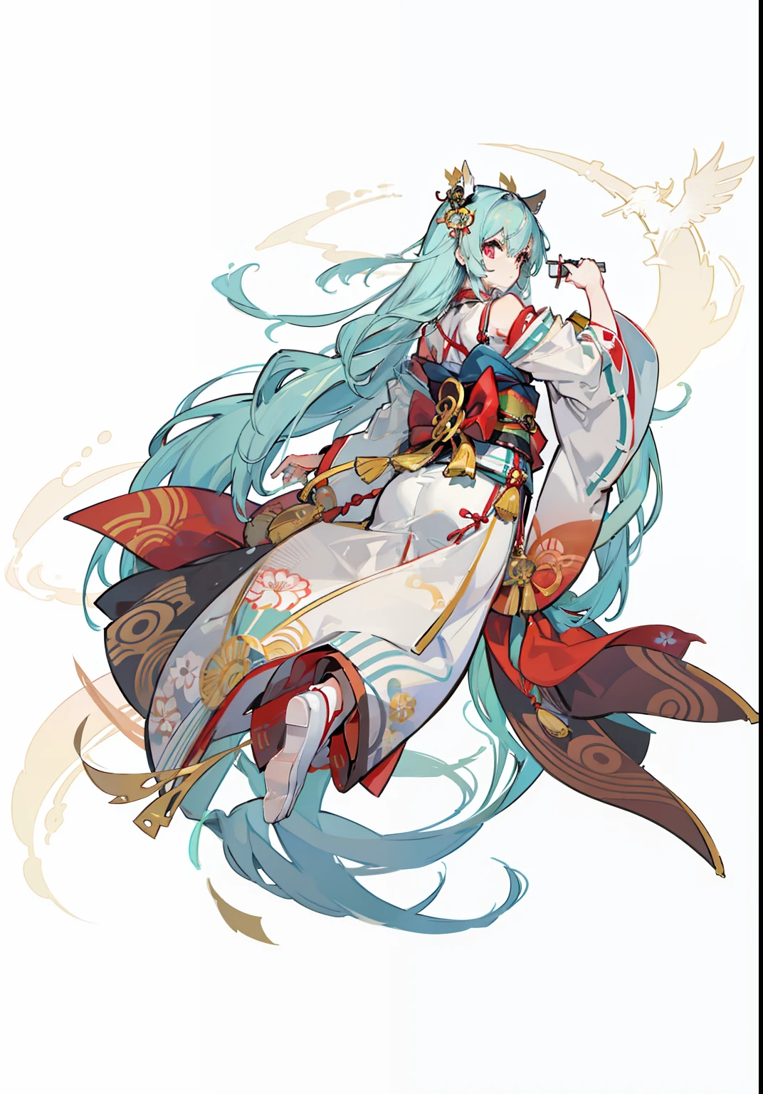 1人, reference sheet, (Fantasy character design, Front, back, Side) girl, kimono, japanese goddess