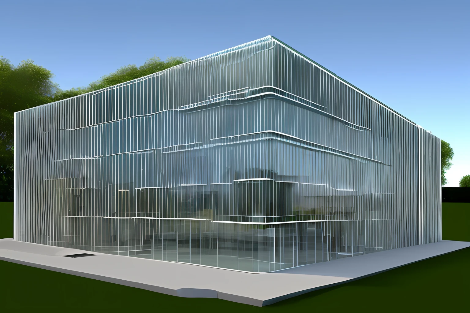 3-D model of a glass building , in a modern style