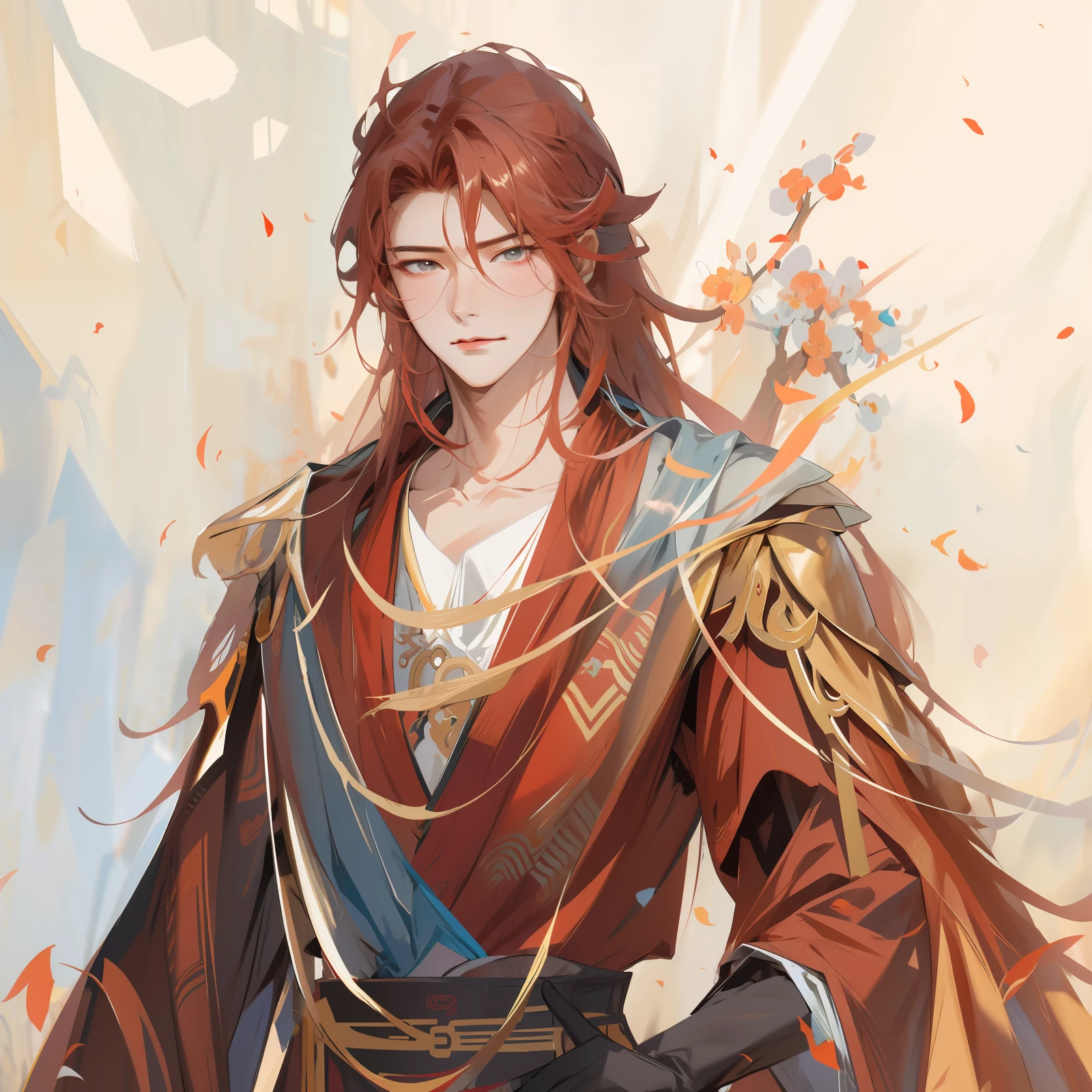 asian man,Works of masters,Best picture quality,Higher quality,high detal, 超高分辨率, 8K分辨率, depth of fields, cinematic photogtaphy, intricately details, carefully, meticuloso, glorious, max detail, extreme beautiful,(((1 man, 独奏))), A picture, tmasterpiece, (Best picture quality), Higher quality, high detal, 超高分辨率, in a panoramic view, Exquisite facial features, s the perfect face,Style illustration of a man with red hair and red cape, Beautiful androgynous prince, Delicate androgynous prince, zhongli from genshin impact, by Yang J, heise jinyao, Inspired by Huang Shen, handsome guy in demon killer art, Keqing from Genshin Impact, G Liulian art style, xianxia hero