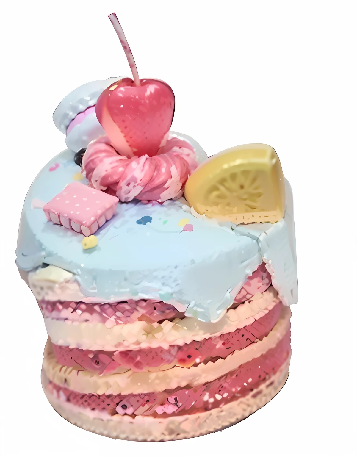 There was a cake,Top with cherries, Cupcakes, Cupcakes, Colorful cupcakes, The birthday cake, author:Gigadō Ashiyuki, Cake in hand, cake art, resin, multicolour, author:Masao Maeda, delicacy, cake sculpture, happy birthay, animal - shaped cake, author:Shinki Shiro, pastel cute slime, rendering