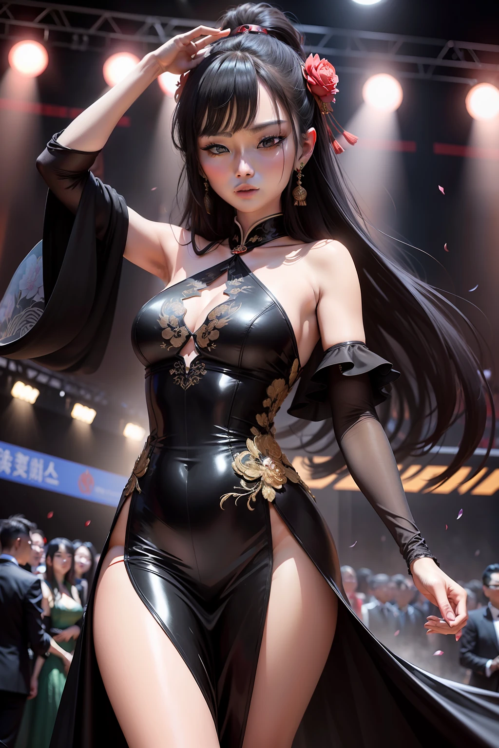 Qin Xiaoxian was wearing a black suit,Looking at the girl on the stage, swaying and walking the red carpet,Round jade pearl A woman with a swaying posture,Qin Xiaoxian stared intently