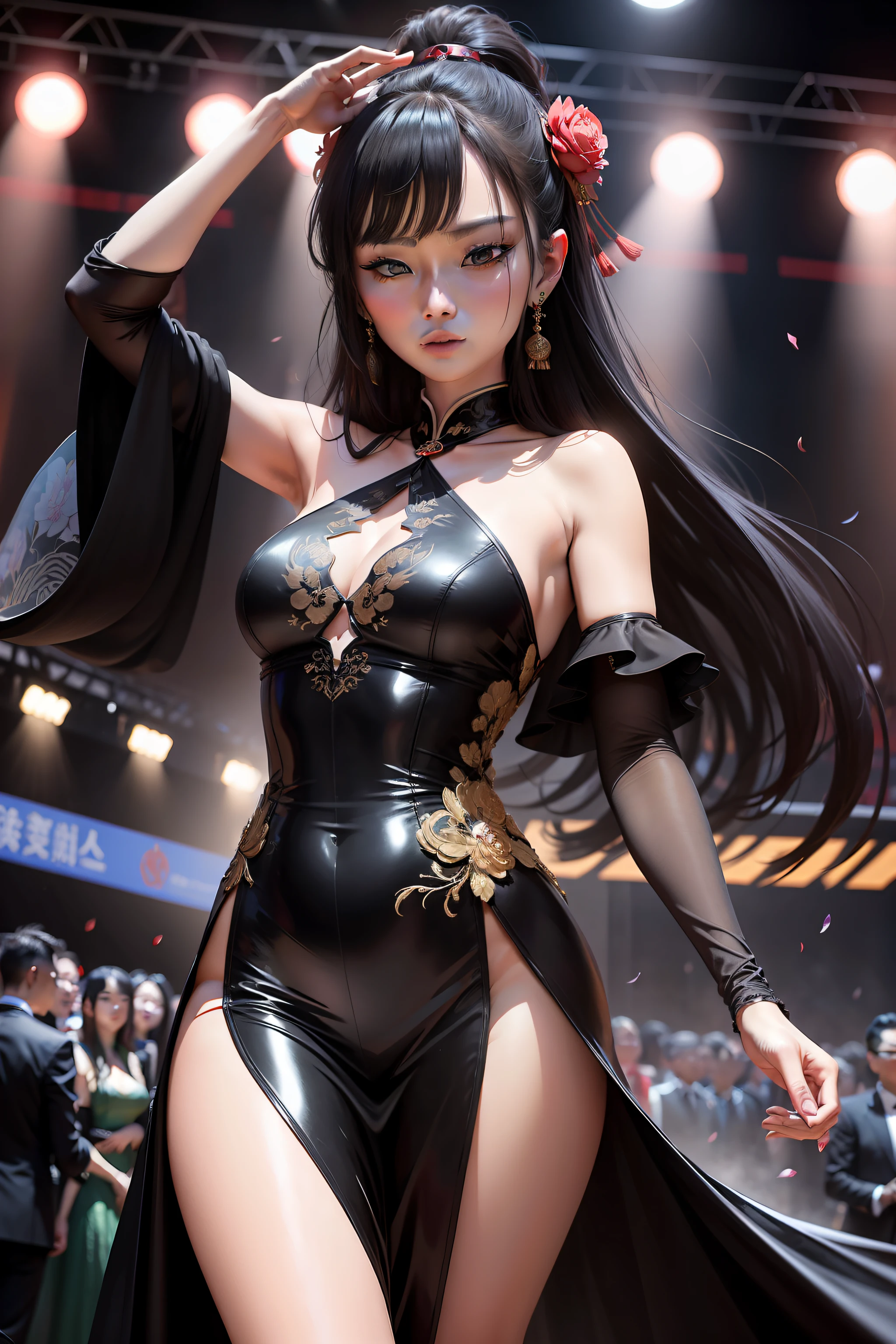Qin Xiaoxian was wearing a black suit,Looking at the girl on the stage, swaying and walking the red carpet,Round jade pearl A woman with a swaying posture,Qin Xiaoxian stared intently