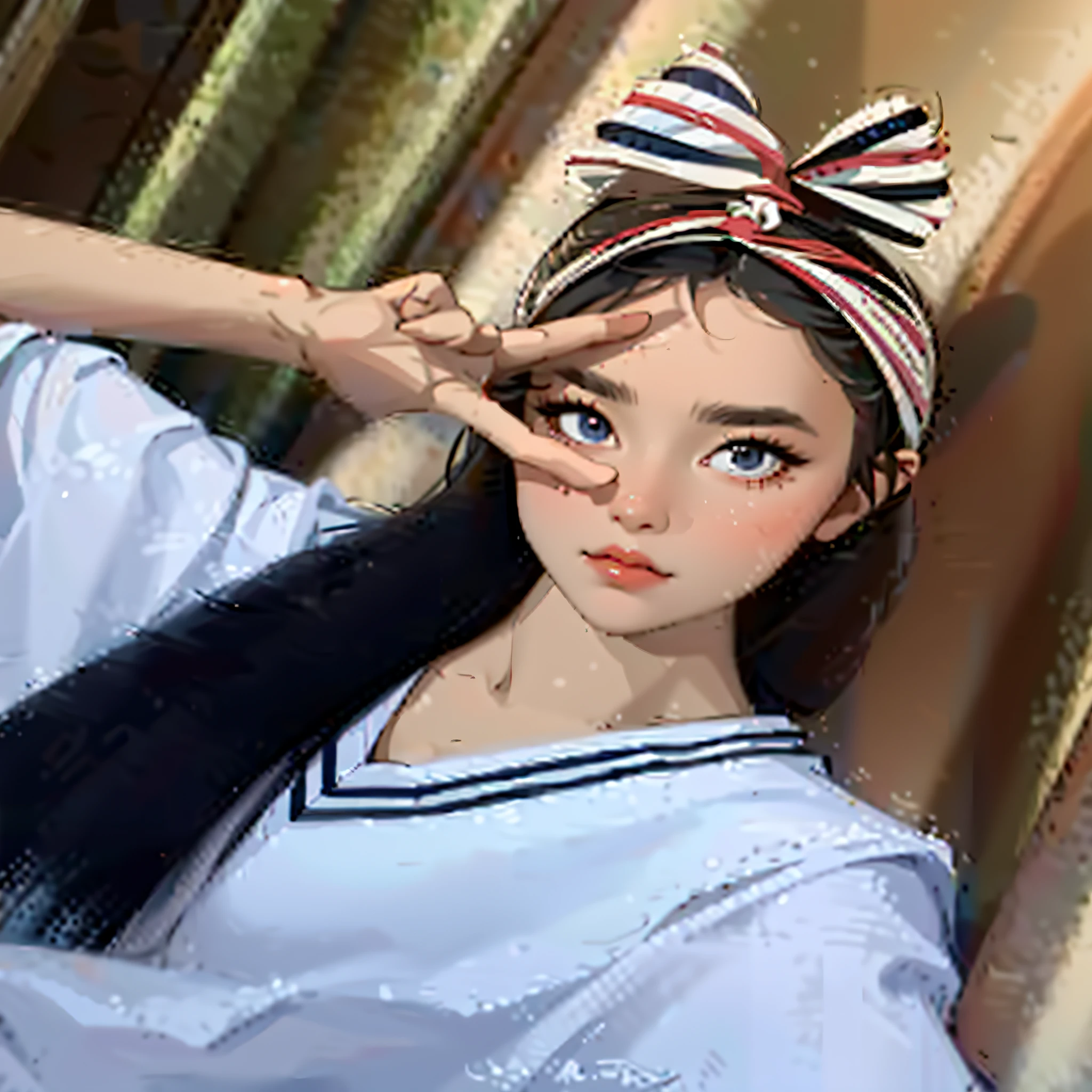 alafed asian woman，cabelos preto e longos，Wearing a sailor suit, an album cover inspired by Shao Mi, Instagram, shin hanga, ulzzangs, Korean girl, sakimichan, dilraba dilmurat, Ruan cute vtuber, zmonzheng, xintong chen, xision wu, wan adorable korean face, shaxi