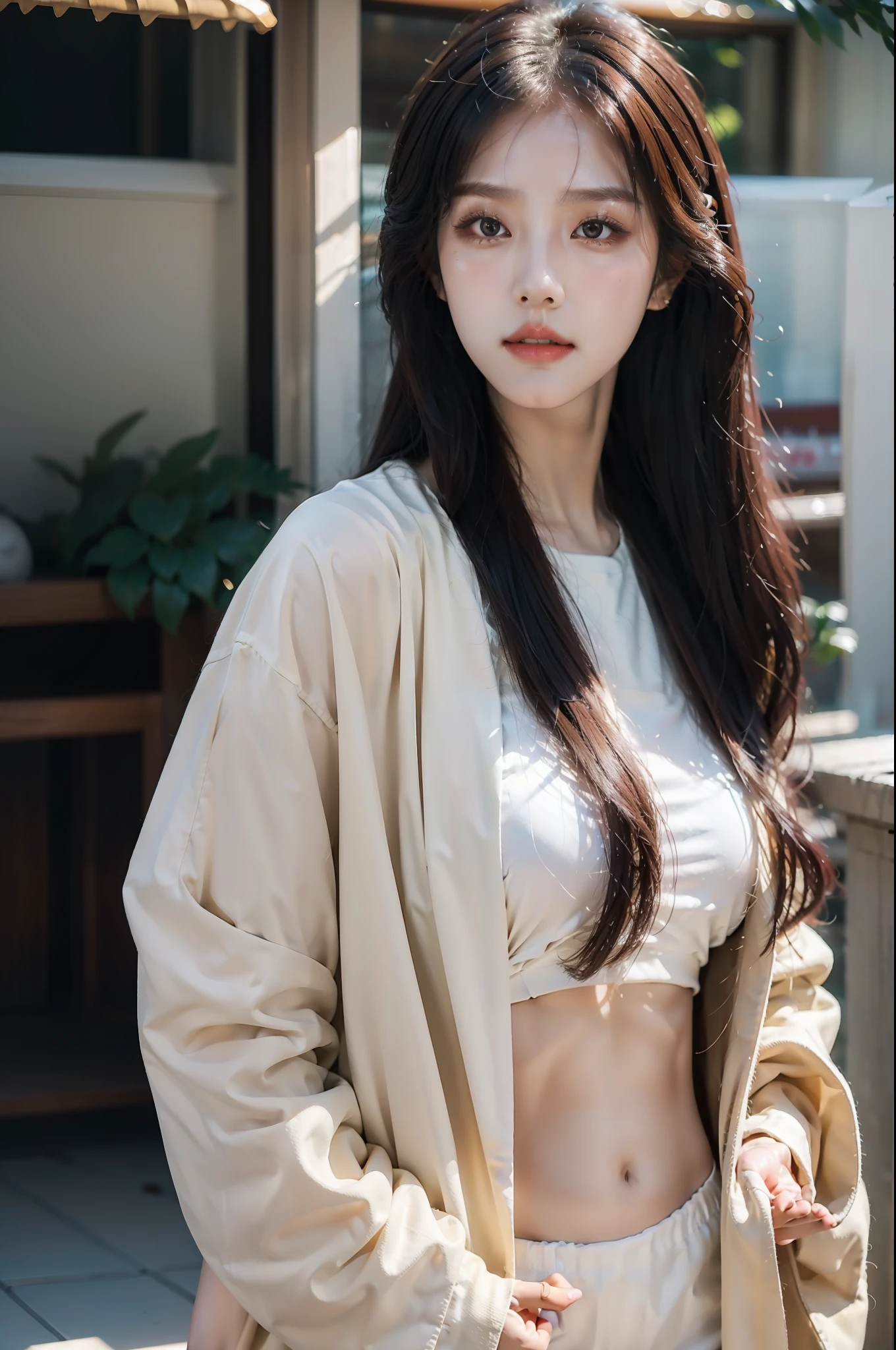 Aalfed asian woman posing for photo in tan jacket, Soft portrait shot 8 K, young lovely Korean faces, Gorgeous young Korean woman, Beautiful young Korean woman, young cute wan asian face, Korean girl, 8K Artgerm bokeh, beautiful Korean women, Shin Jinying, ulzzangs, jaeyeon nam, portrait of female korean idol