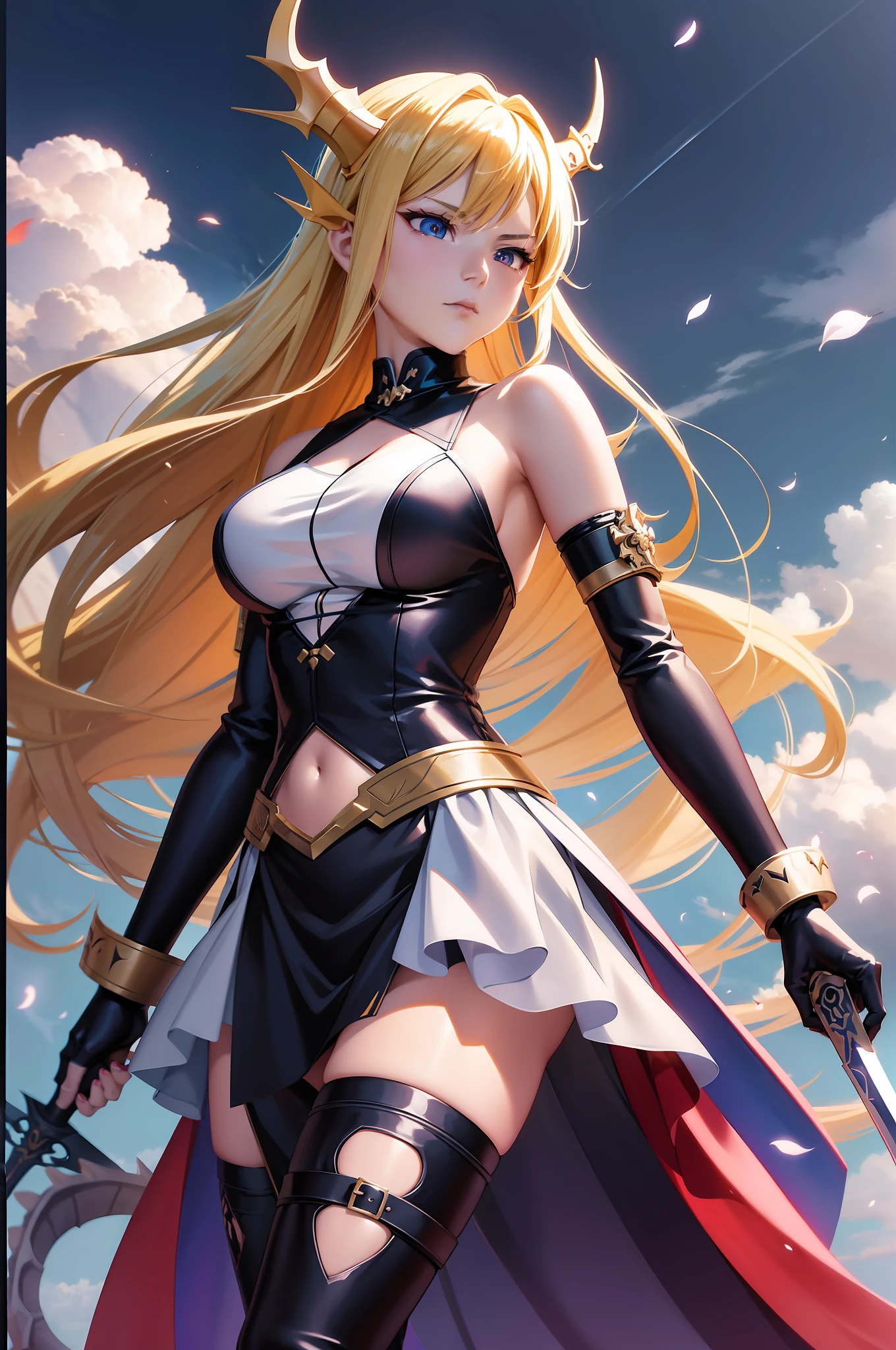 anime girl with sword and dragon in background, anime fantasy artwork, anime style 4 k, badass anime 8 k, anime fantasy illustration, anime art wallpaper 8 k, 2. 5 d cgi anime fantasy artwork, anime art wallpaper 4 k, anime art wallpaper 4k, anime epic artwork, detailed digital anime art, advanced digital anime art, blonde anime girl with long hair