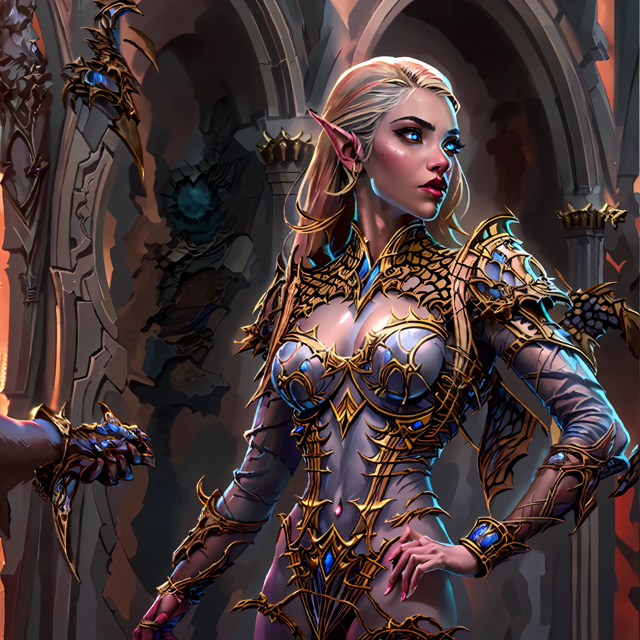 high details, best quality, 8k, [ultra detailed], masterpiece, best quality, (extremely detailed), dynamic angle, ultra wide shot, RAW, photorealistic, fantasy art, dnd art, rpg art, realistic art, a wide angle picture of an epic female elf, arcane warrior, warrior of magic, fighter of the arcana, full body, [[anatomically correct]] full body (1.5 intricate details, Masterpiece, best quality) casting a spell (1.5 intricate details, Masterpiece, best quality), casting an epic spell, [colorful magical sigils in the air],[ colorful arcane markings floating] (1.6 intricate details, Masterpiece, best quality) holding an [epic magical sword] (1.5 intricate details, Masterpiece, best quality) holding epic [magical sword glowing in red light] (1.5 intricate details, Masterpiece, best quality). in fantasy urban street (1.5 intricate details, Masterpiece, best quality), a female beautiful epic elf wearing elven leather armor (1.4 intricate details, Masterpiece, best quality), high heeled leather boots, ultra detailed face, small pointed ears,  thick hair, long hair, dynamic hair, fair skin intense eyes, fantasy city background (intense details), sun light, backlight, depth of field (1.4 intricate details, Masterpiece, best quality), dynamic angle, (1.4 intricate details, Masterpiece, best quality) 3D rendering, high details, best quality, highres, ultra wide angle