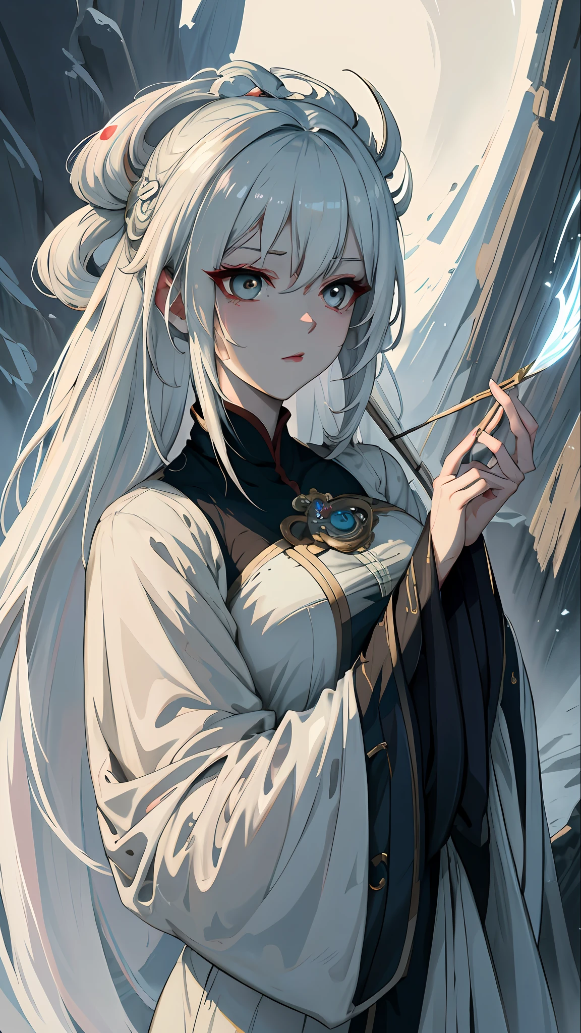 a close up of a woman with white hair and a white mask, beautiful character painting, guweiz, artwork in the style of guweiz, white haired deity, by Yang J, epic exquisite character art, stunning character art, by Fan Qi, by Wuzhun Shifan, guweiz on pixiv artstation