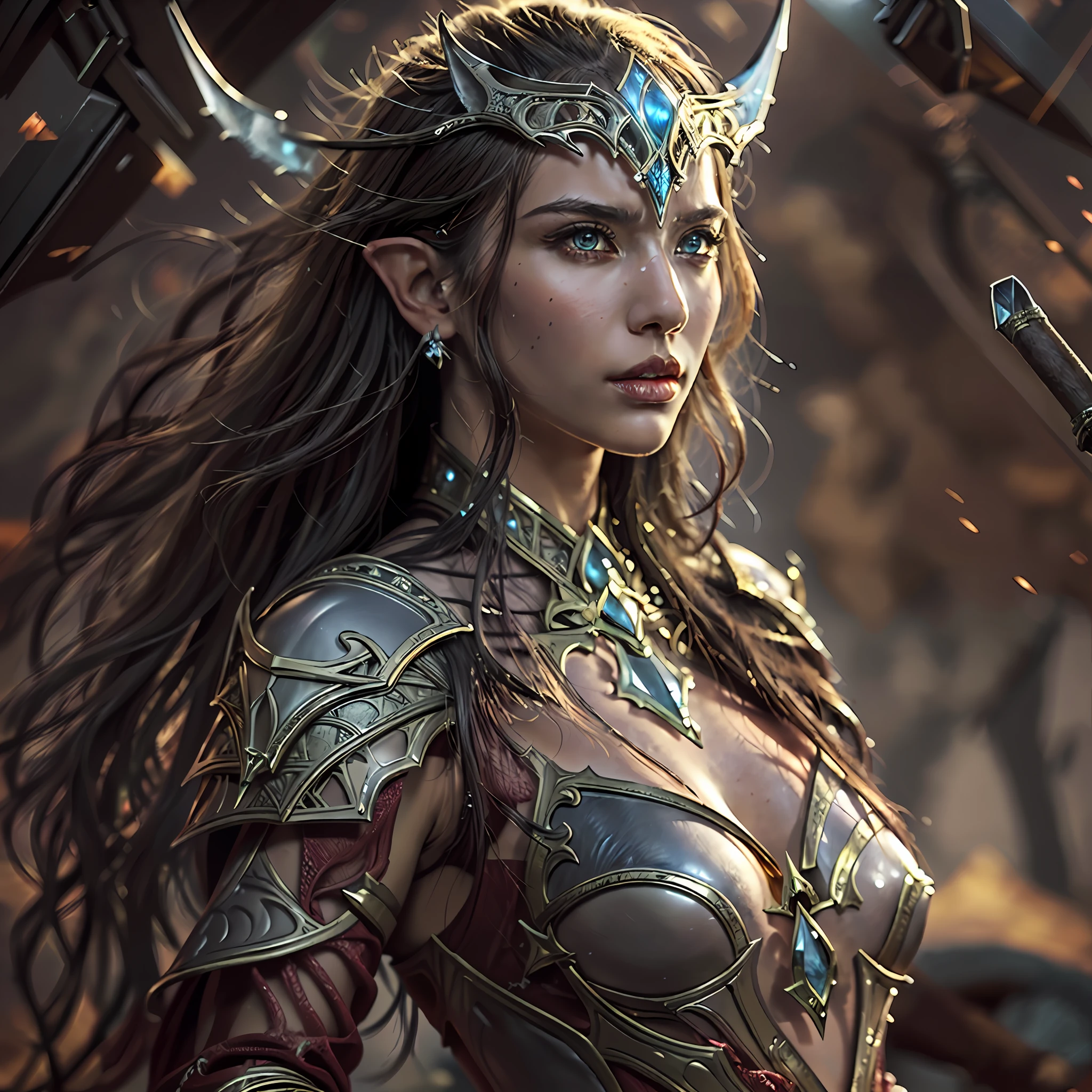 high details, best quality, 8k, [ultra detailed], masterpiece, best quality, (extremely detailed), dynamic angle, ultra wide shot, RAW, photorealistic, fantasy art, dnd art, rpg art, realistic art, a wide angle picture of an epic female elf, arcane warrior, warrior of magic, fighter of the arcana, full body, [[anatomically correct]] [full body] (1.5 intricate details, Masterpiece, best quality) casting a spell (1.5 intricate details, Masterpiece, best quality), casting an epic spell, [colorful magical sigils in the air],[ colorful arcane markings floating] (1.6 intricate details, Masterpiece, best quality) holding an [epic magical sword] (1.5 intricate details, Masterpiece, best quality) holding epic [magical sword glowing in red light] (1.5 intricate details, Masterpiece, best quality). in fantasy urban street (1.5 intricate details, Masterpiece, best quality), a female beautiful epic elf wearing elven leather armor (1.4 intricate details, Masterpiece, best quality), high heeled leather boots, ultra detailed face,  thick hair, long hair, dynamic hair, fair skin intense eyes, fantasy city background (intense details), sun light, backlight, depth of field (1.4 intricate details, Masterpiece, best quality), dynamic angle, (1.4 intricate details, Masterpiece, best quality) 3D rendering, high details, best quality, highres, ultra wide angle