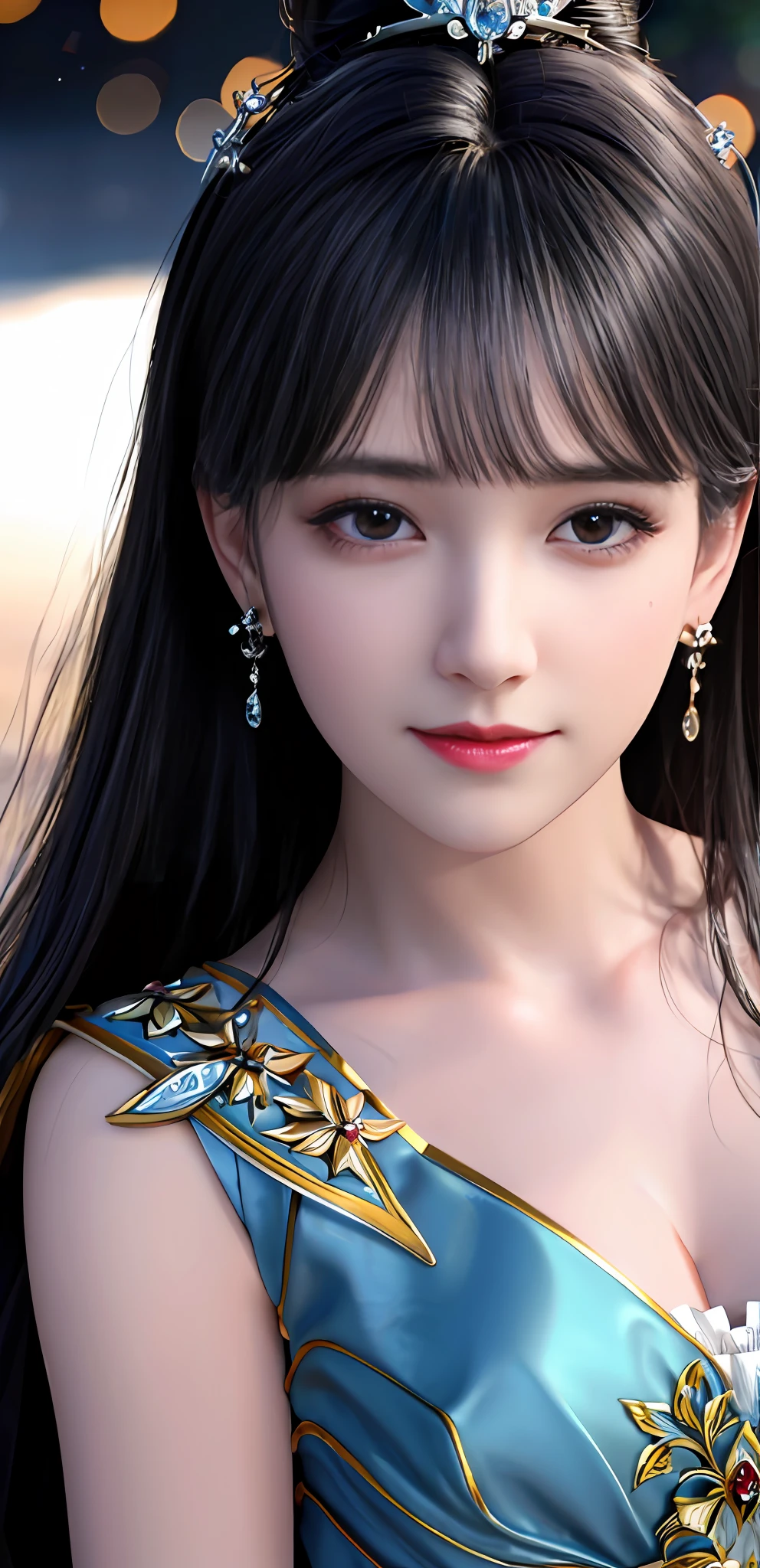 (realisticity: 1.2), best quality, 8K UHD, masterpiece, highres,cg,
1girl, queen, sword, sitting on a royal throne details, luxurious royal palace background, beautiful and detailed, long hair details, wearing a beautiful and luxurious crown filled with diamonds details,
dress details,
solo, jewelry, red and blue dress details
, earrings, super detailed hairdo, splashing, the upper body is very super detailed, super detailed hair bun, super detailed black hair,
lighting,candid,Photograph,high resolution,4k,8k,Bokeh,