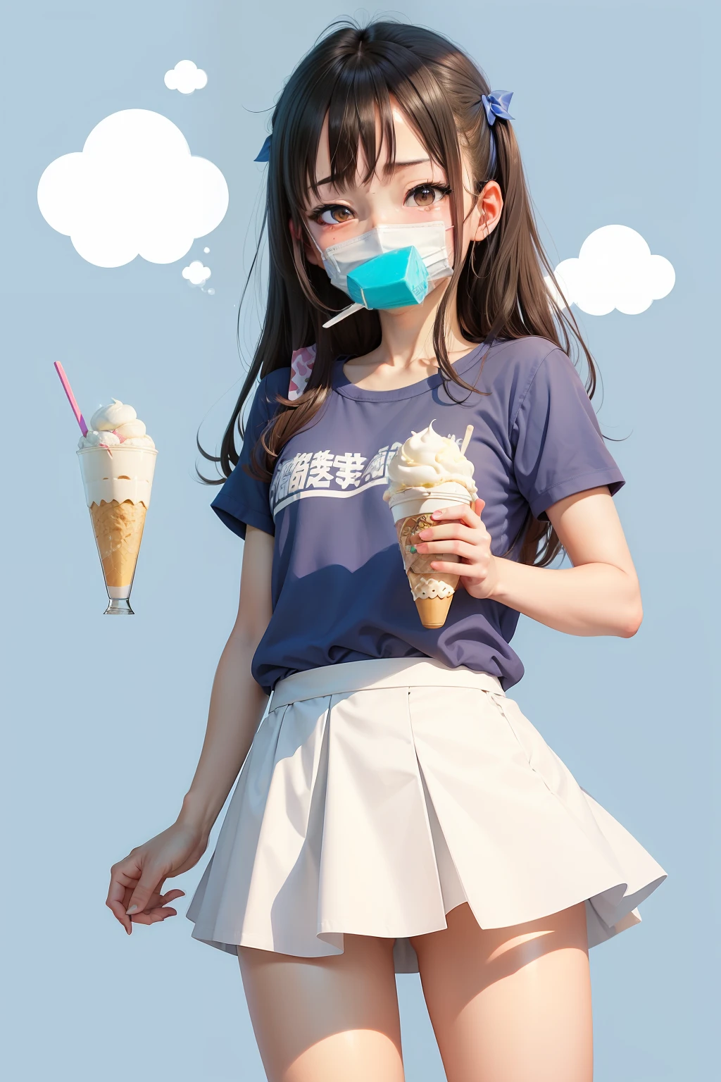 Anime character with cartoon character in the middle on blue background and white background, by Naka Bokunen, nagatoro, eating ice - cream, Ice cream, Eating ice cream, けもの, shintaro kago, chiho, Ecchi, by Naohisa Inoue, sayori, by Yuki Ogura