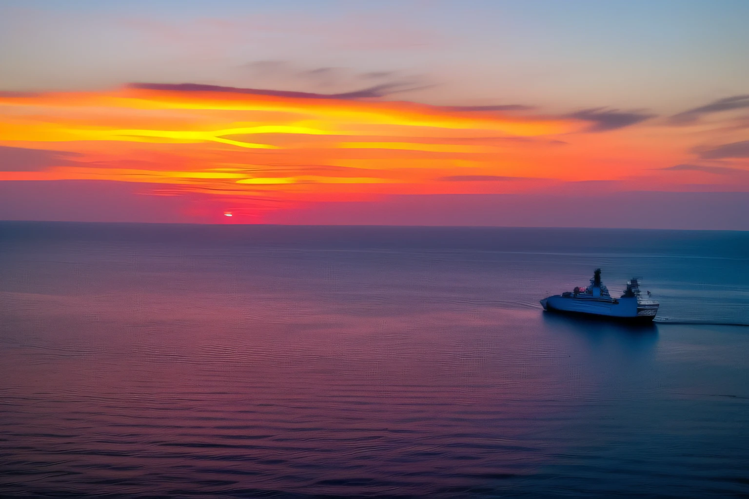 Beautiful sunset，the sea，Several large ships