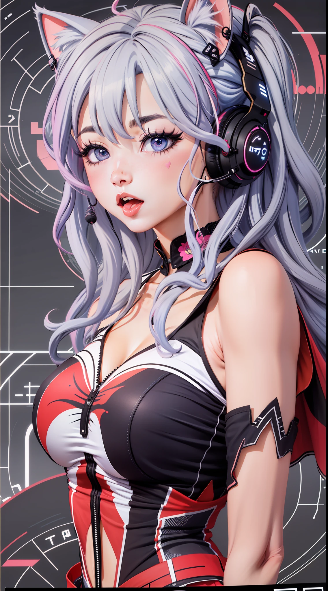 Heart-shaped pupils, Cat ear headphones, Tongue out, full blush, move chart