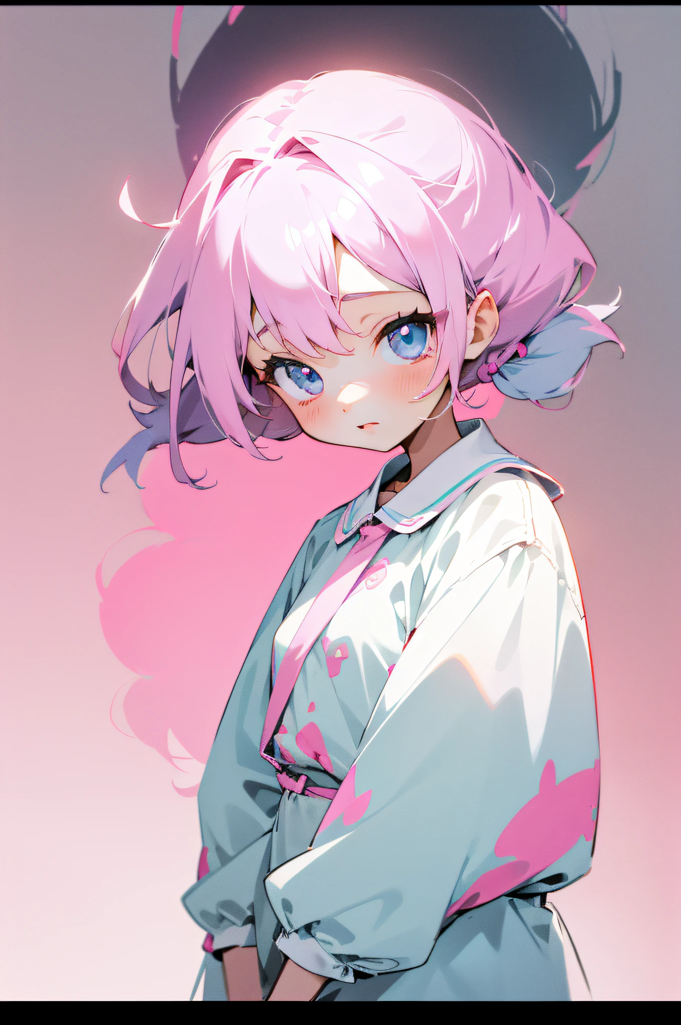 a cute little girl,pink lips,wearing a bright white shirt,in the style of soft color palette aurorapunk,an anime illustration of her face,animated gifs,hand-drawn animation,charming sketches,smooth and shiny,hazy romanticism,superflat style,white background--ar 1:1--niji 5--style expressive --s 50