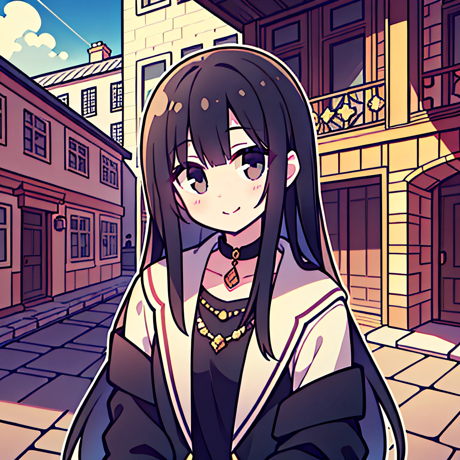 a pregirl,black hair longhair,ssmile,Black colored eyes,mufti