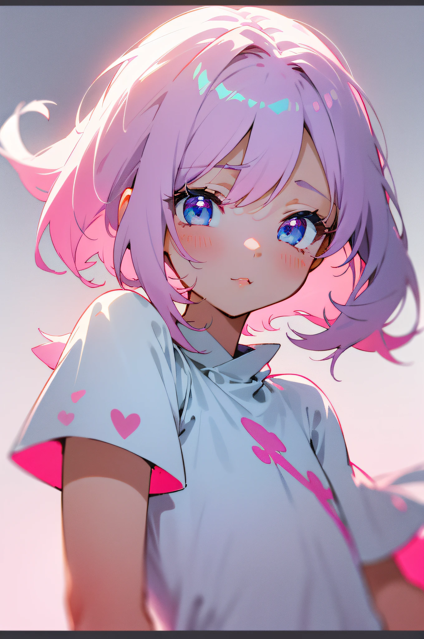 a cute little girl,pink lips,wearing a bright white shirt,in the style of soft color palette aurorapunk,an anime illustration of her face,animated gifs,hand-drawn animation,charming sketches,smooth and shiny,hazy romanticism,superflat style,white background--ar 1:1--niji 5--style expressive --s 50