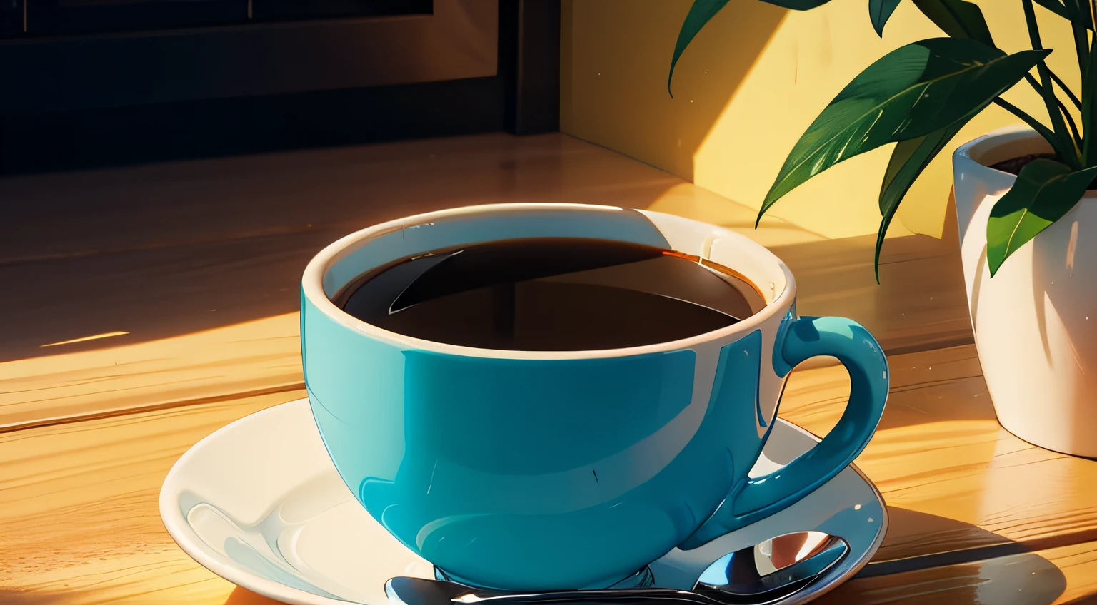 A photo of a cup of coffee, 4k, QG, super detalhado bonito, cartoon