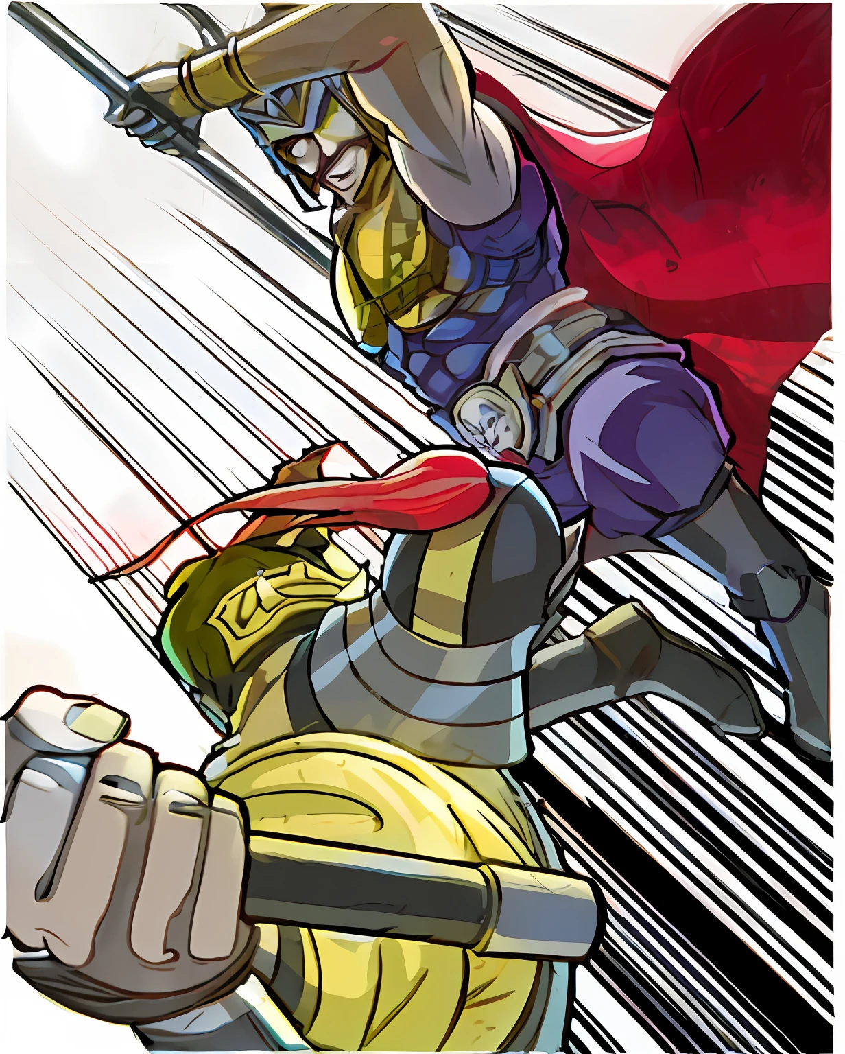 Two ancient warriors in a comic book style scene, Color caricature illustration, stylised comic art, comic book illustration, epic comic book style, screentone shading, Fantasy comic book style, concept piece,, fantasy graphic novel style, intense line art, Comic Panels, heroic action pose, Comic book Arzac style