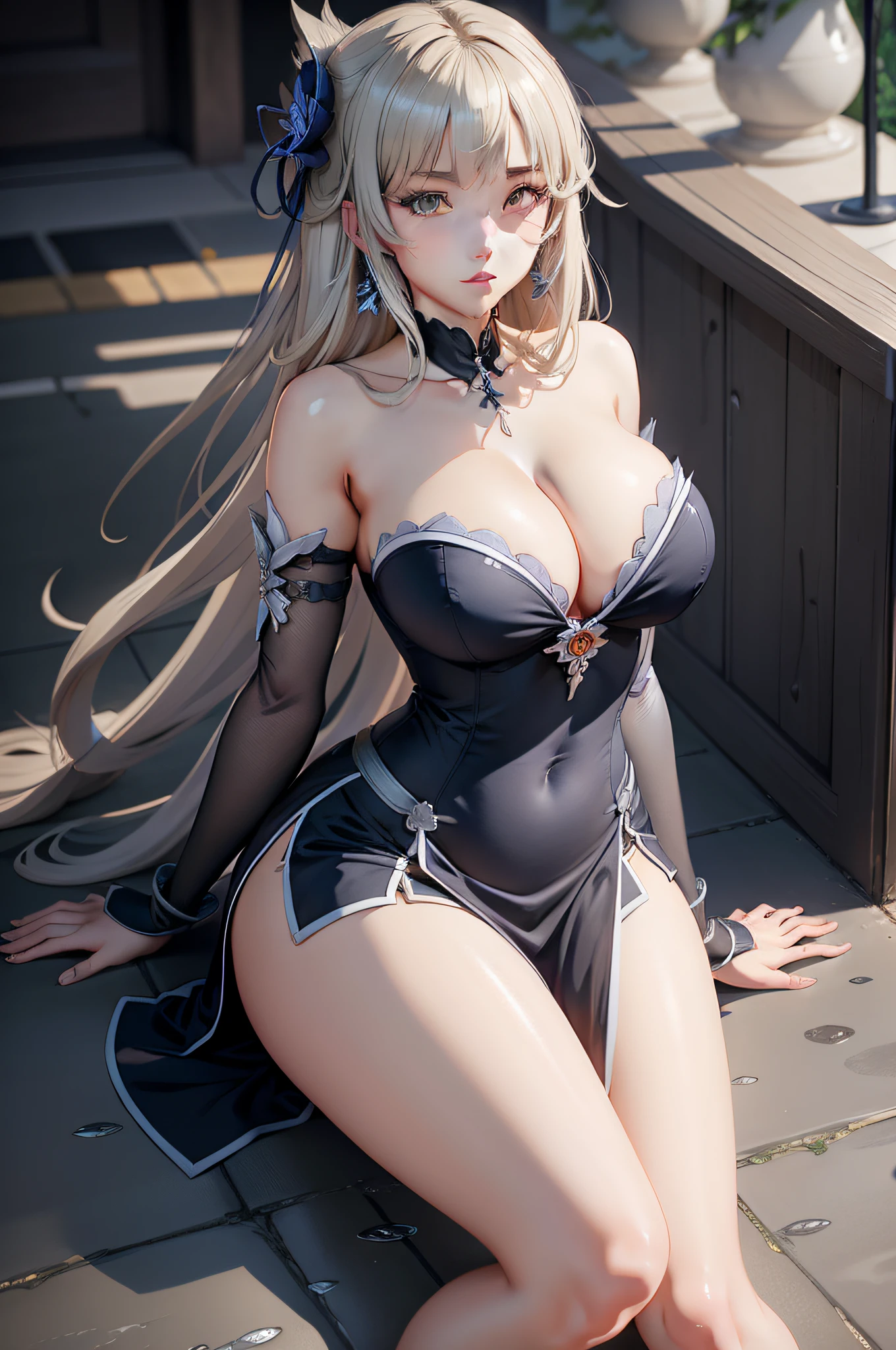 anime - style image of a woman in a short skirt sitting on the ground, seductive anime girls,Raised sexy,Raised sexy,Raised sexy, big breasts exposed cleavage,Best anime 4k konachan wallpaper, Ayaka Genshin impact, shalltear from overlord, Kushatt Krenz Key Art Women,, noire, Female protagonist