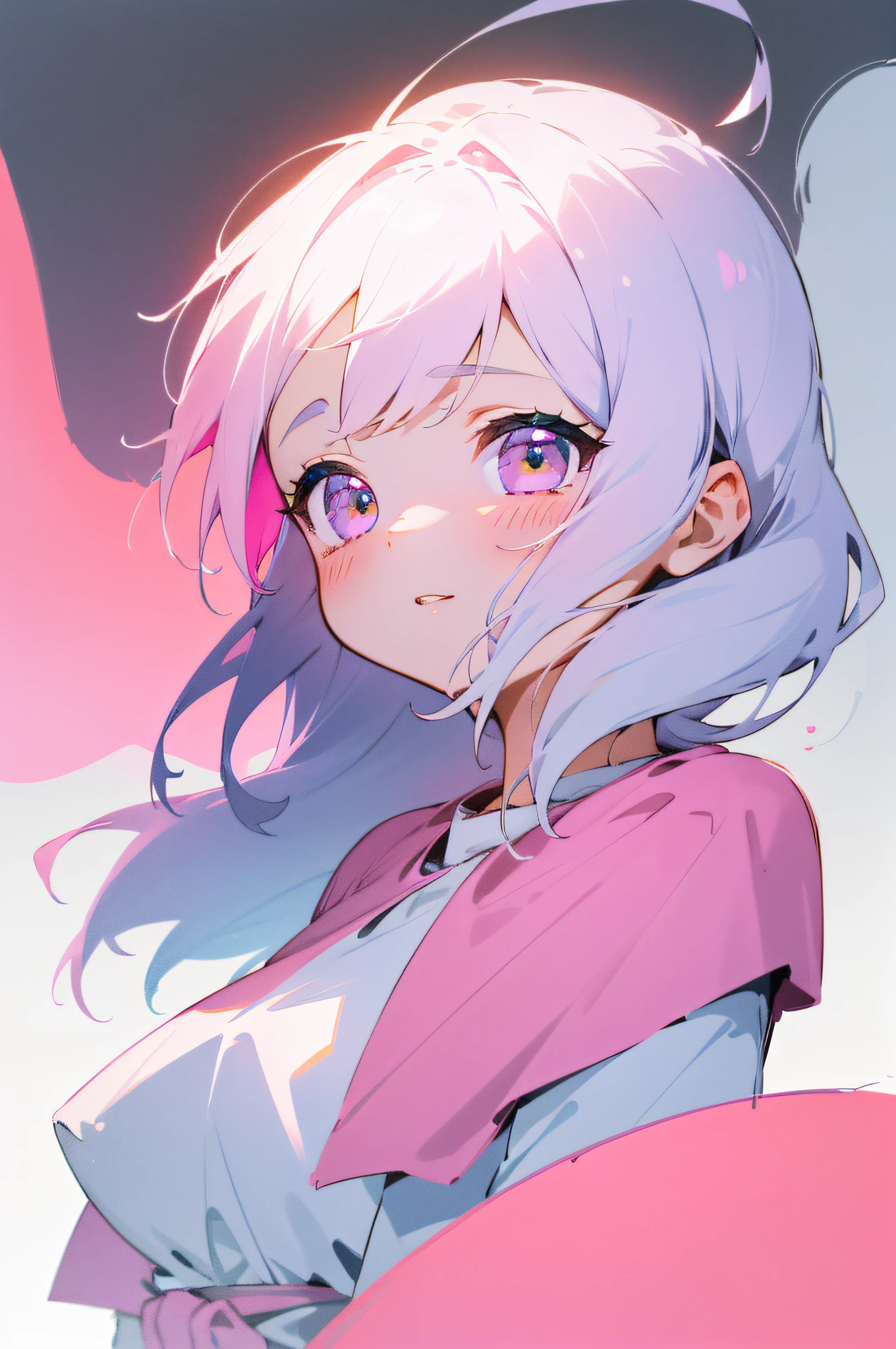 a cute little girl,pink lips,wearing a bright white shirt,in the style of soft color palette aurorapunk,an anime illustration of her face,animated gifs,hand-drawn animation,charming sketches,smooth and shiny,hazy romanticism,superflat style,white background--ar 1:1--niji 5--style expressive --s 50