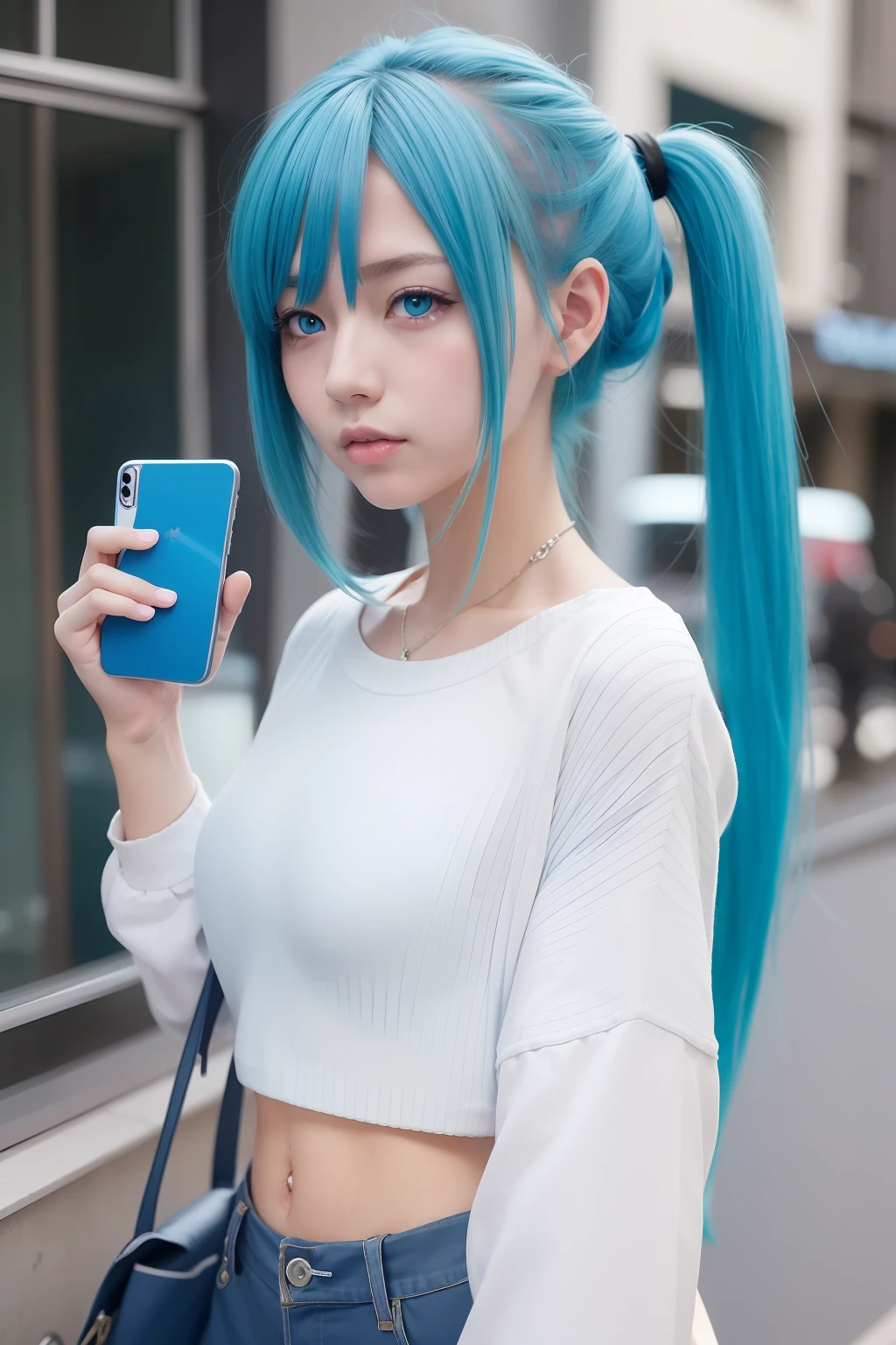 Anime character with blue hair and blue eyes holding mobile phone, Top Rated on pixiv, pixiv, popular on pixiv, In pixiv, Pixiv Contest Winner, pixiv daily ranking, pixiv 3dcg, pixiv style, featured on pixiv, trending in pixiv, pixiv trending, Digital art at Pixiv, 2 d anime style