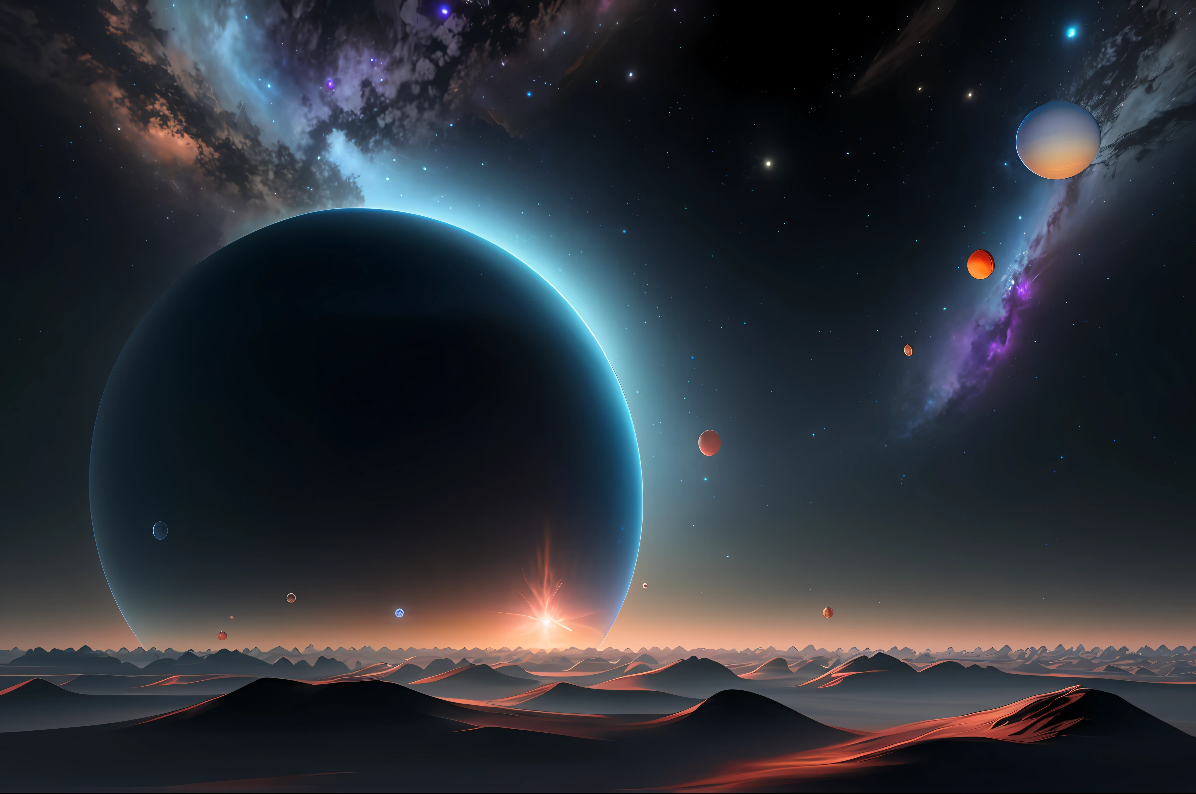 Standing in front of a large object, digital art inspired by jessica rossier, Space art, 8K HD wallpaper digital art, portal to outer space, Concept art wallpaper 4K, space art concept, concept art 8 k, Crystal balls in space, 3 d render beeple，Blue-black mix，Kizi，Crystal clear crystal stone，