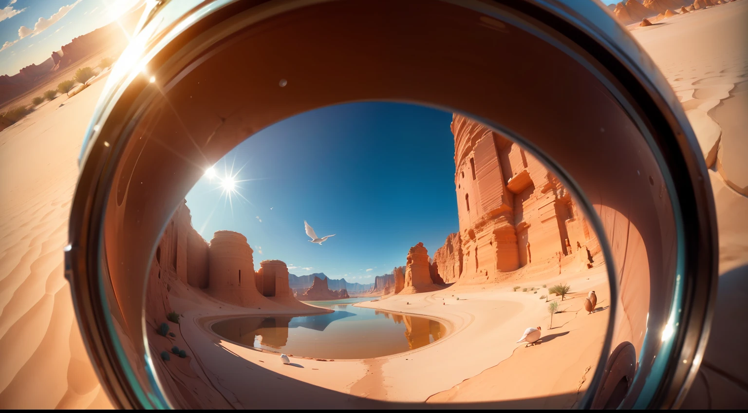 A little water inside a clay jar in the desert (bird's eye perspective)