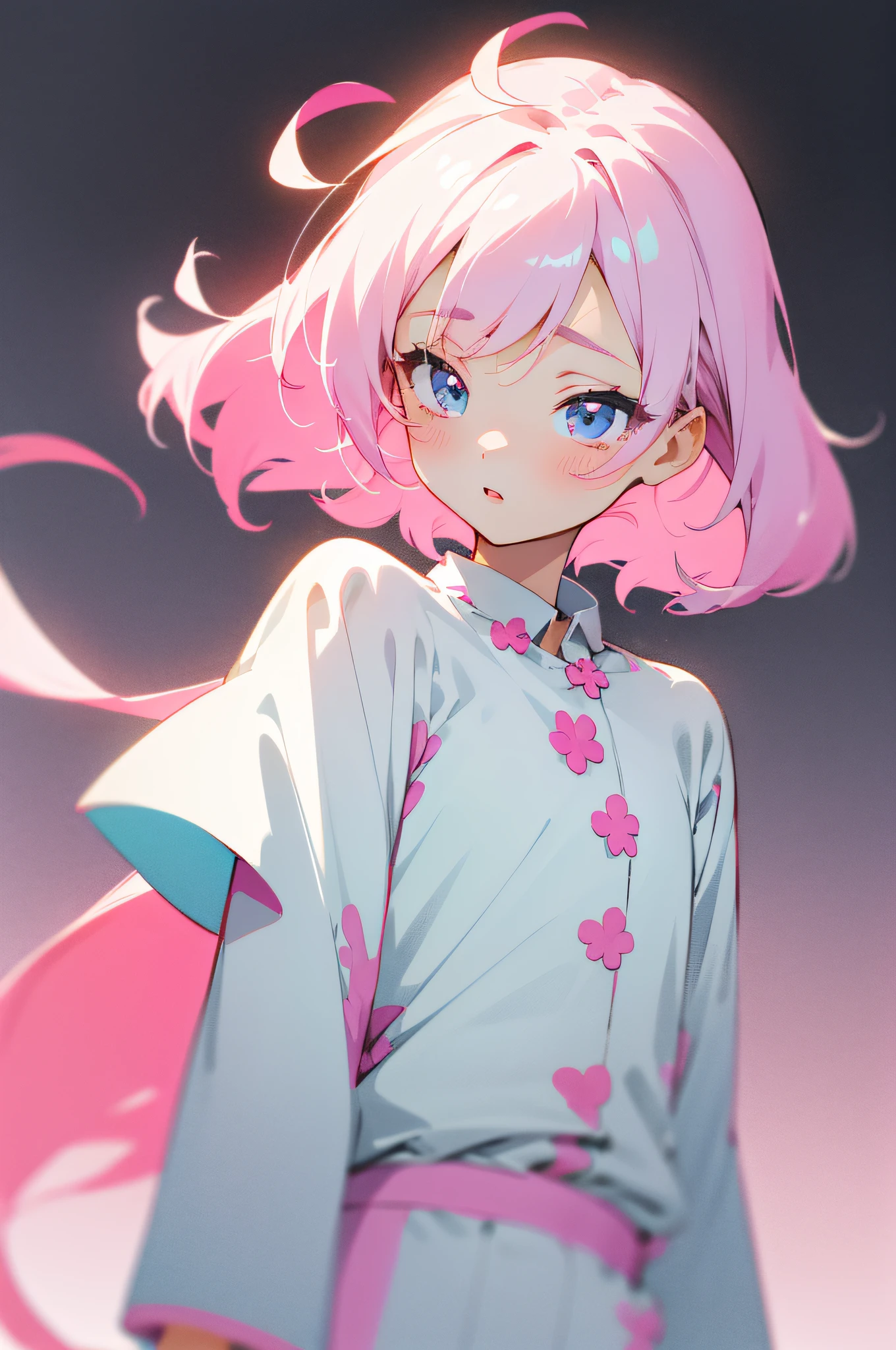 a cute little girl,pink lips,wearing a bright white shirt,in the style of soft color palette aurorapunk,an anime illustration of her face,animated gifs,hand-drawn animation,charming sketches,smooth and shiny,hazy romanticism,superflat style,white background--ar 1:1--niji 5--style expressive --s 50
