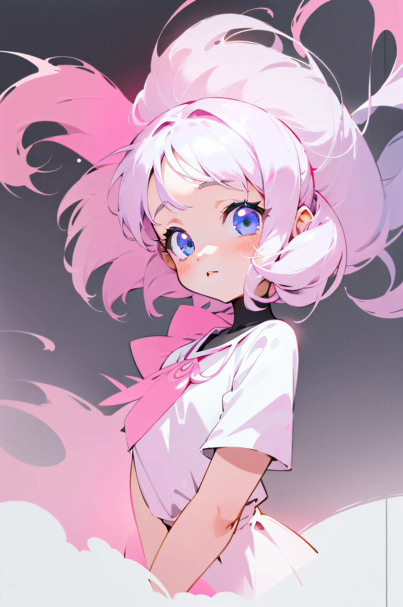 a cute little girl,pink lips,wearing a bright white shirt,in the style of soft color palette aurorapunk,an anime illustration of her face,animated gifs,hand-drawn animation,charming sketches,smooth and shiny,hazy romanticism,superflat style,white background--ar 1:1--niji 5--style expressive --s 50