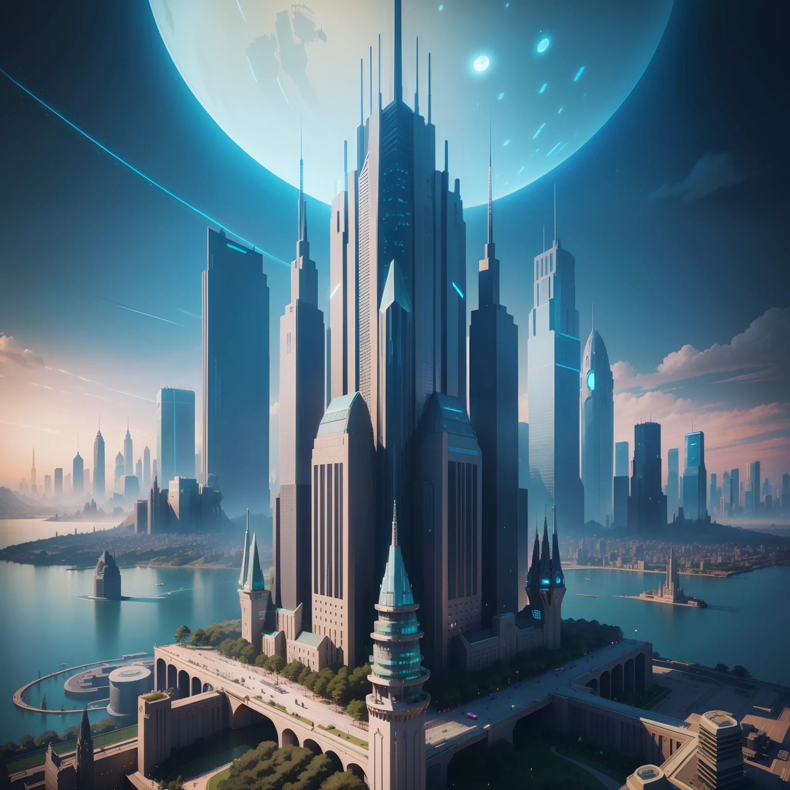 cyberpunked epcot Megacities Huge castle SF City of the Future Huge skyscrapers top-quality masterpiece 超A high resolution dream Beautiful world