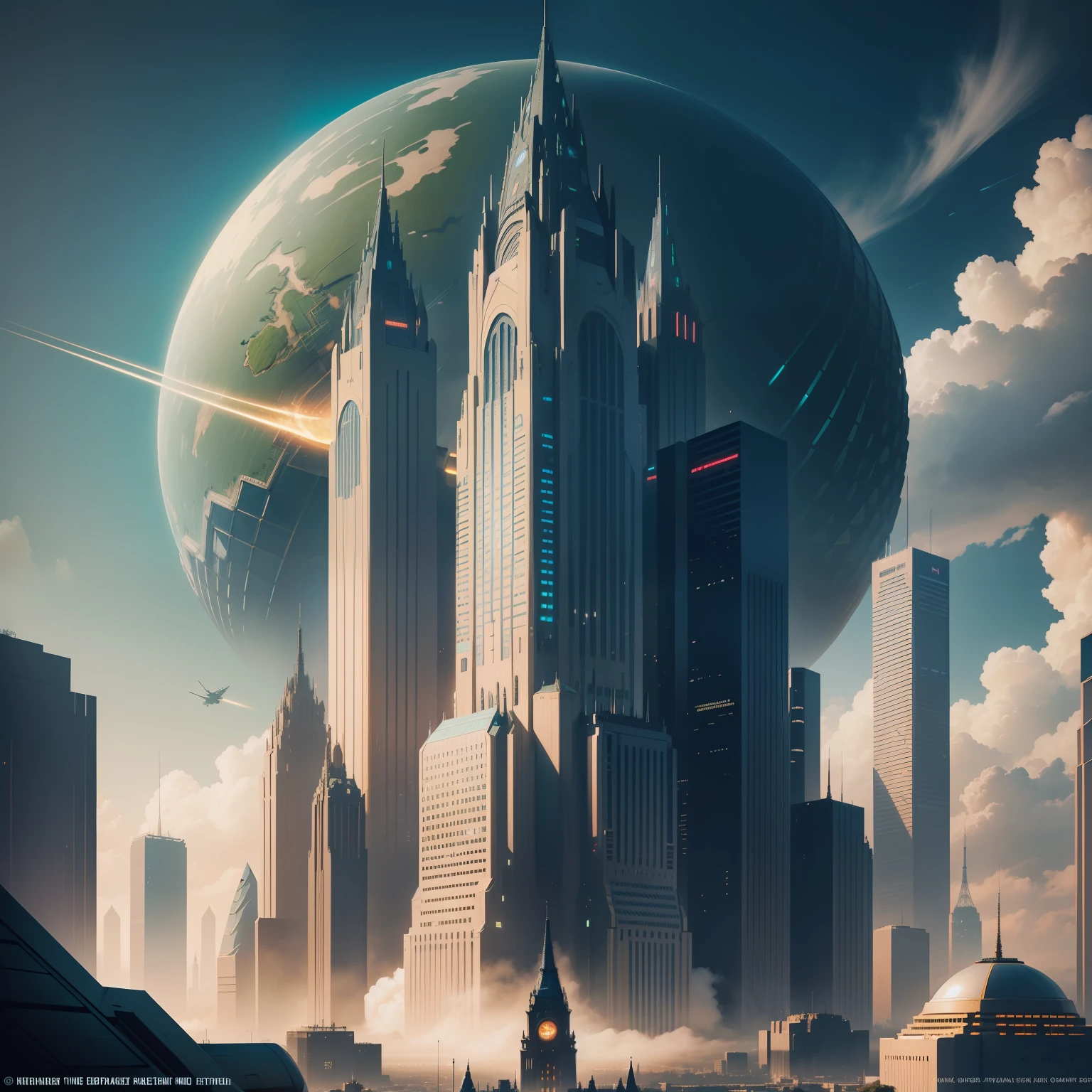cyberpunked　epcot　Megacities　Huge castle　SF City of the Future　Huge skyscrapers　top-quality　​masterpiece　超A high resolution　dream　Beautiful world