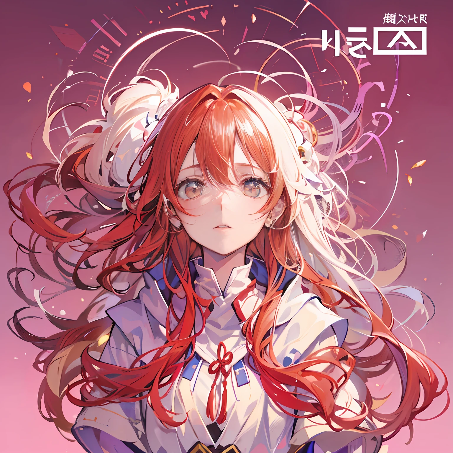 best qualtiy，tmasterpiece，one-girl，Red and white gradient hair，，Gentle big sister，Manteau，Japanese manga style，quadratic element，EVA style