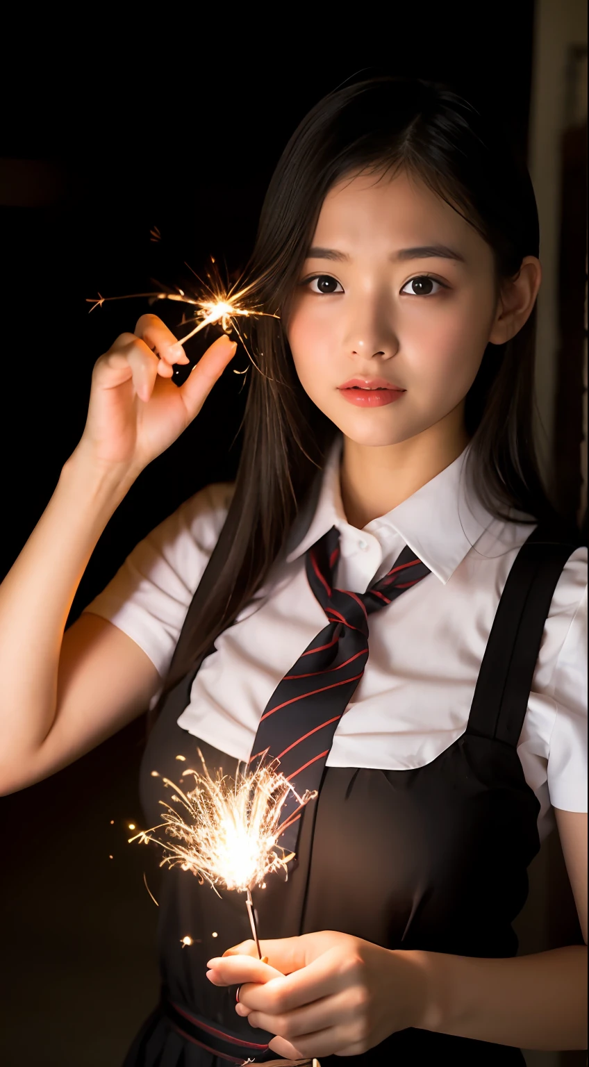 sparklers、light skinned、Twin-tailed、japanese hight school uniform、Breasts are big、gals、Summer Festivals