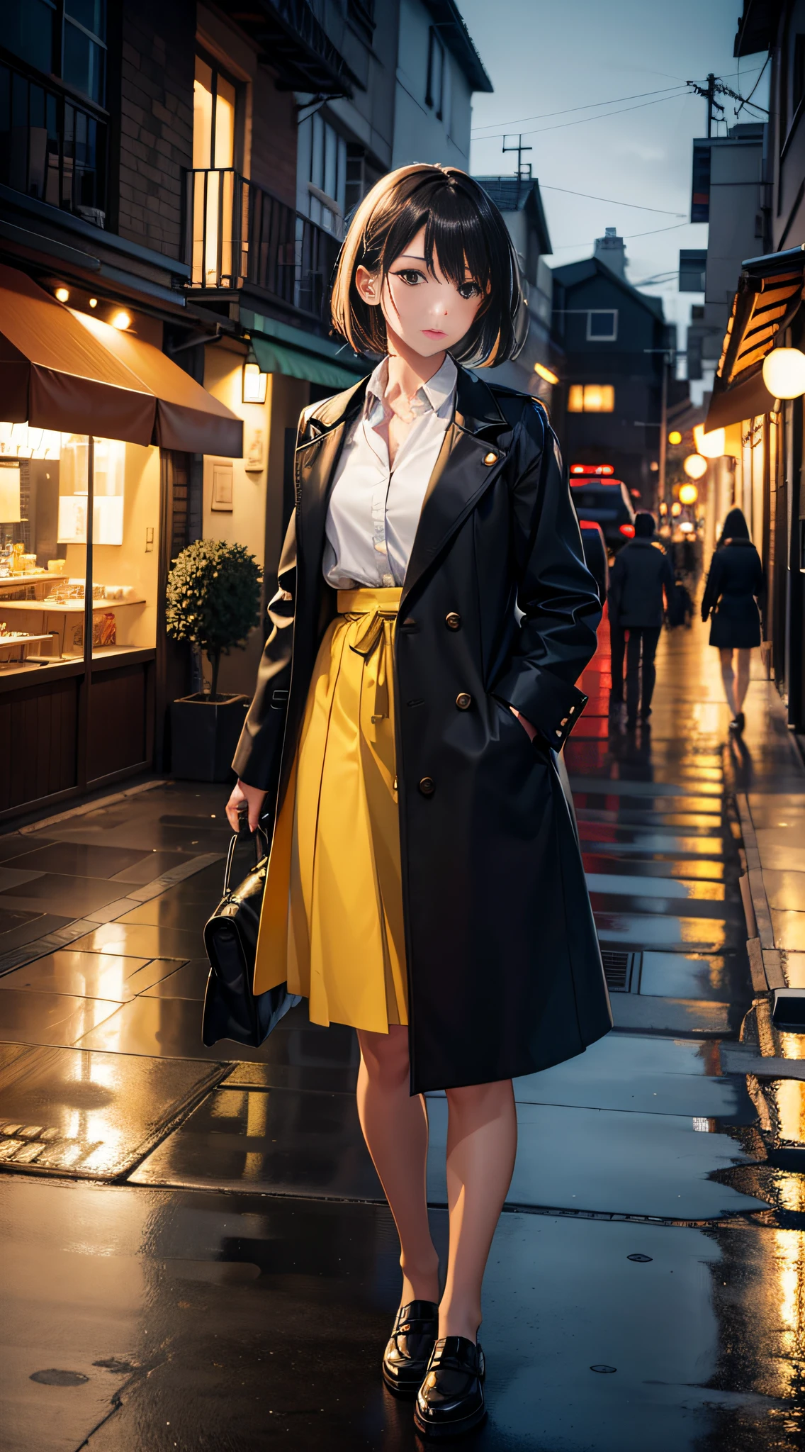 one-girl,the night,Wagas,the street lights,Dull yellow light,taking a walk
