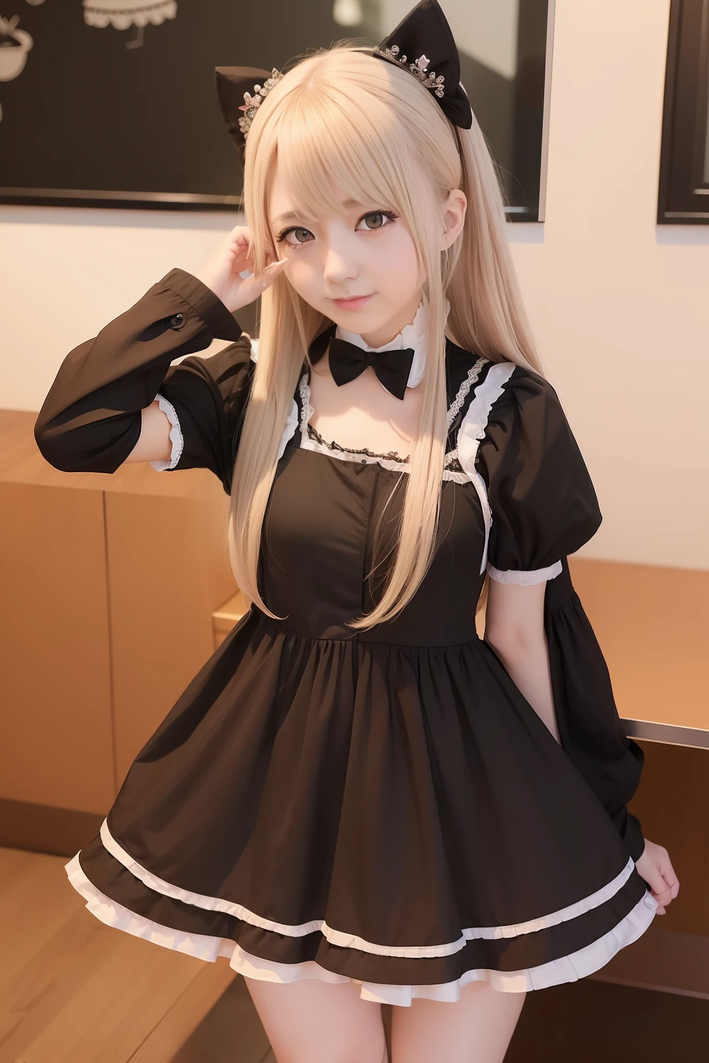 Have a cell phone、Anime girl in maid dress looking at camera, anime girls in maid costumes, Lori, ( ( misa amane # ) ), loli in dress, made with anime painter studio, maid clothes, anime cat girl in a maid costume, Anime princess, maid, kinmoza!, umineko, small loli girl