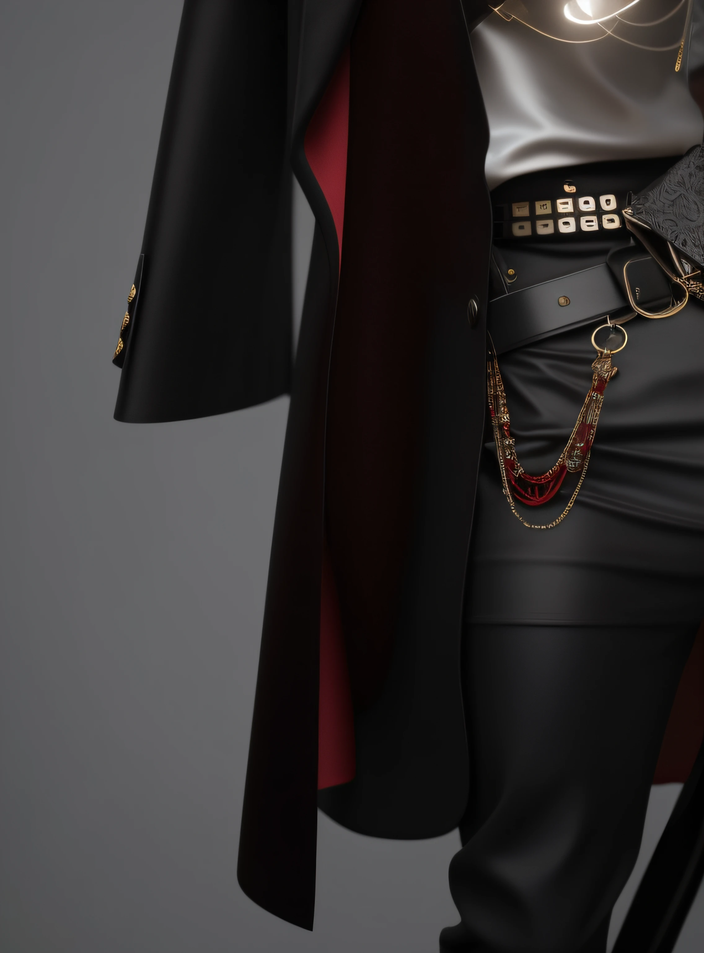 Black suit hem, lined with red silk, bloom, ((cold light)), sharp focus, photo realistic, detailed skin, background out of focus, cinematic composition , ultra-detailed, realistic , hyper-realistic , volumetric lighting, 8k, trending on artstation