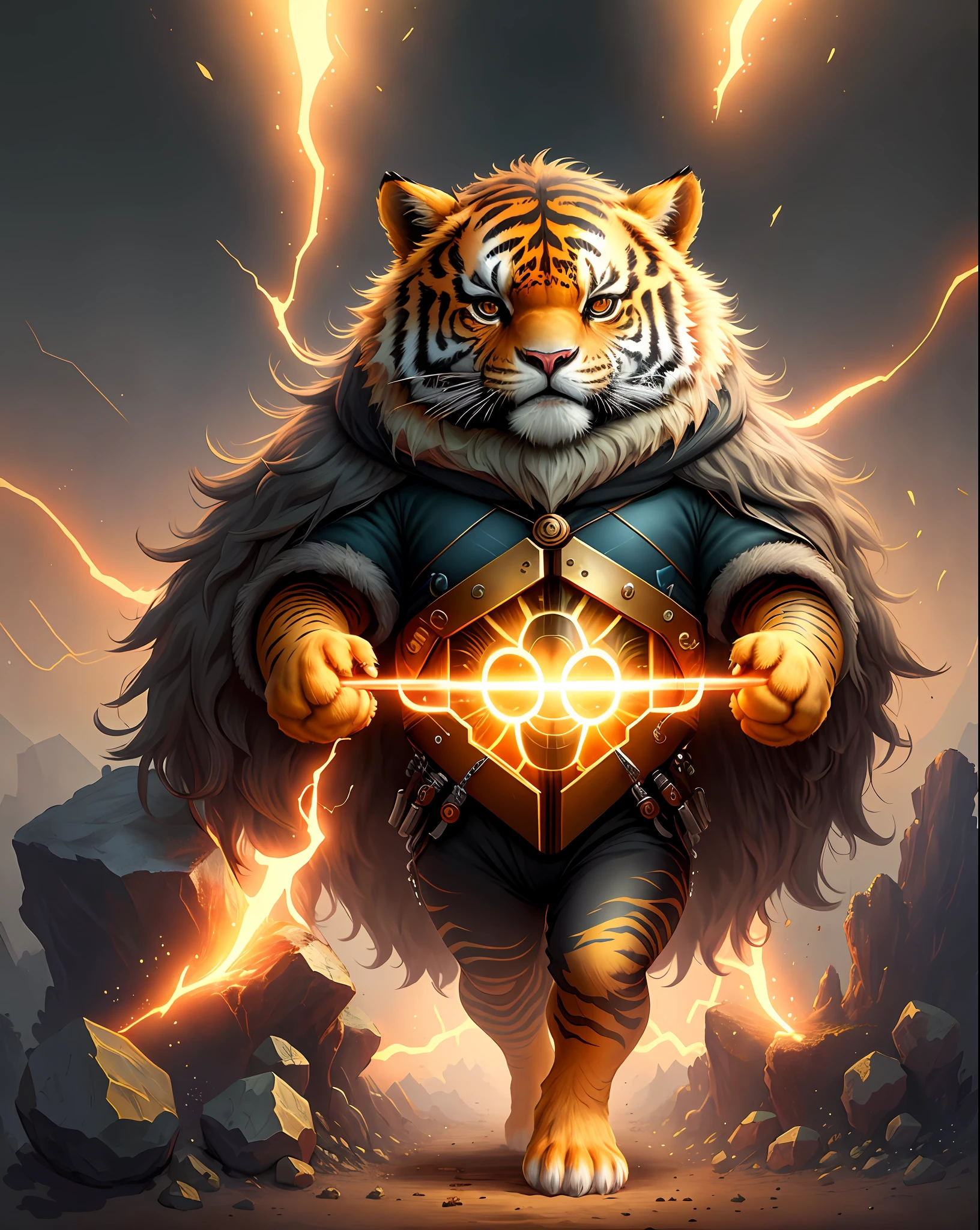 "Create cute creature masterpieces with inspired ultra-detailed concept art. Unleash your inner Cu73Cre4ture programmer with steady diffusion power、Let your imagination come alive! ", (Zodiac Tiger), high detailing, 8K