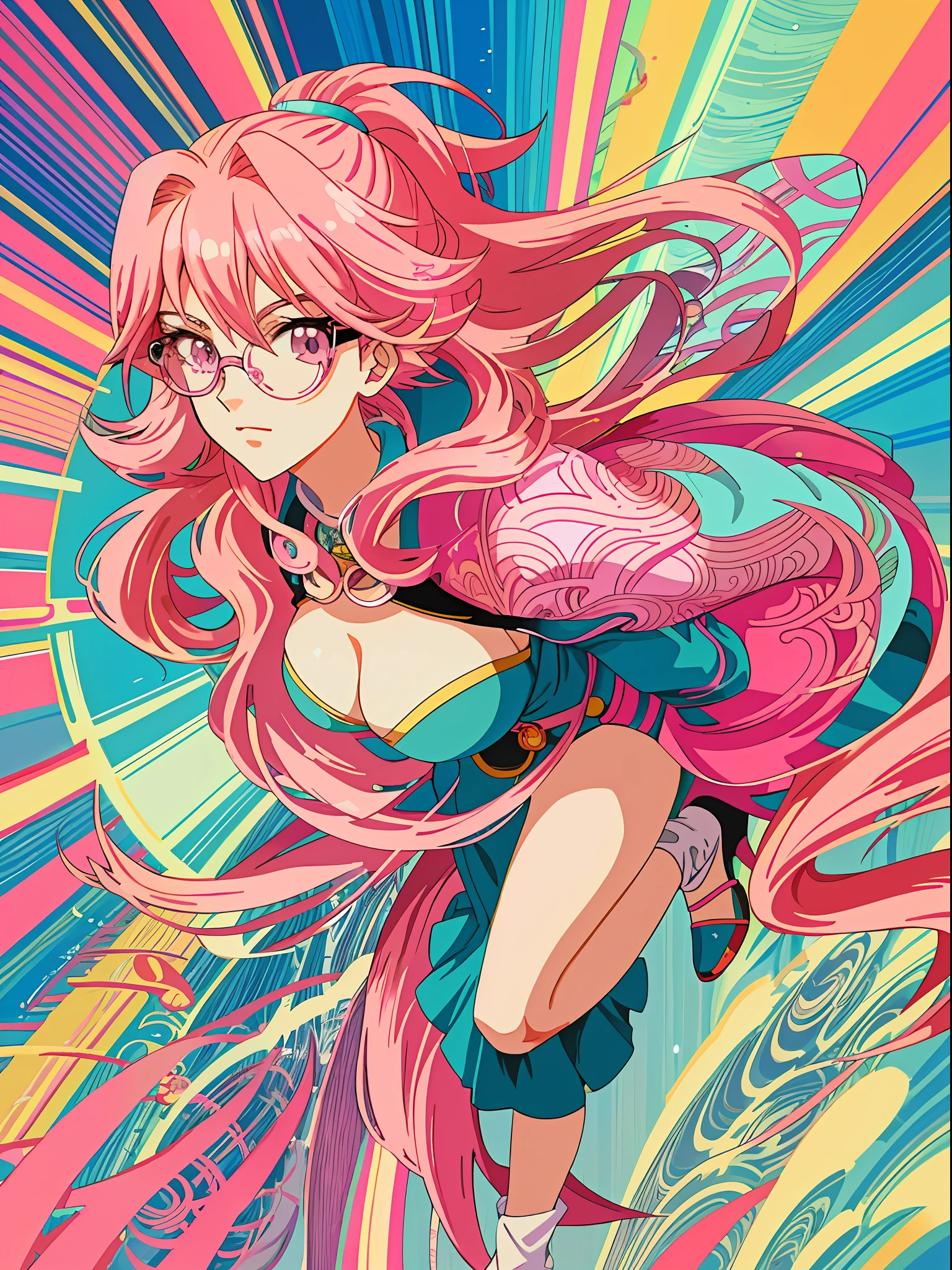 Anime - style illustration of woman with pink hair and glasses, Retro anime girl, in the art style of 8 0 s anime, Anime style illustration, Detailed digital anime art, 8 0 s anime art style, anime illustration, beautiful anime art style, anime vibes, Digital anime illustration, Anime art style, anime graphic illustration, 8 0 s anime vibe