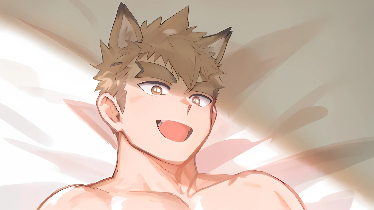 There is a painting，A man with a cat's head on his head, author：New Art, grinning lasciviously, made with anime painter studio, High-quality fanart, [[[[grinning evily]]]], at pixiv, drawn in anime painter studio, portrait of ((Mischievous)), author：Shitao