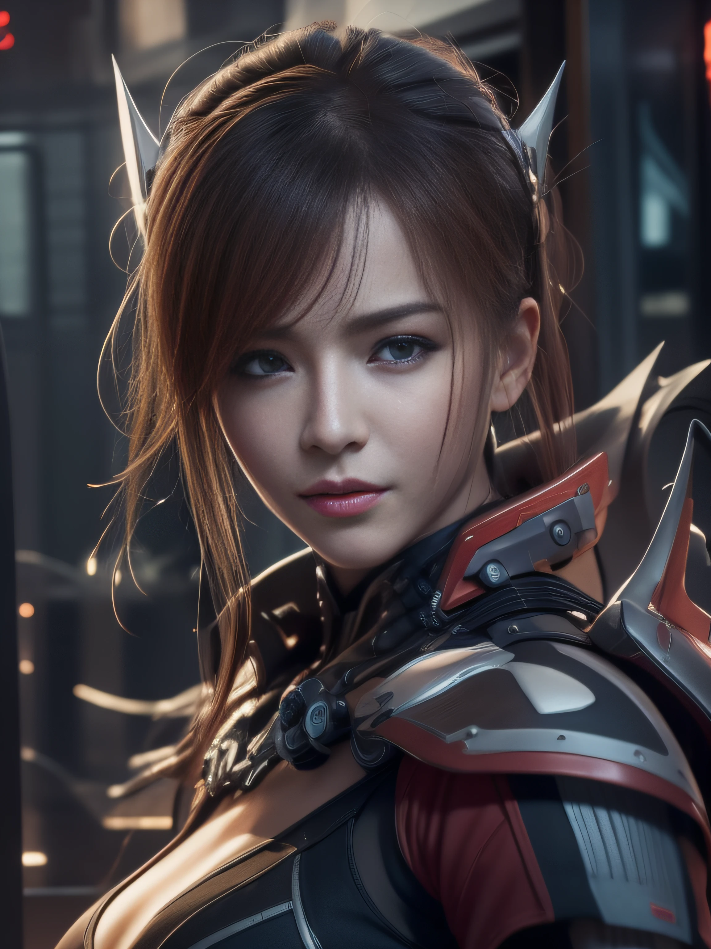 Highest image quality，Outstanding details，超高分辨率，（Fidelity：1.4）, Favor the details，(Final Fantasy XV character Ellania Dragon Knight), Wielding the Fang Tianlong Halberd，Cloak, She has a delicate and beautiful face,Raised sexy，cyber punk perssonage，Futuristic，mechanically aesthetic，Virtual Engine 5，Perfect detail rendering，rendering by octane，hyper HD