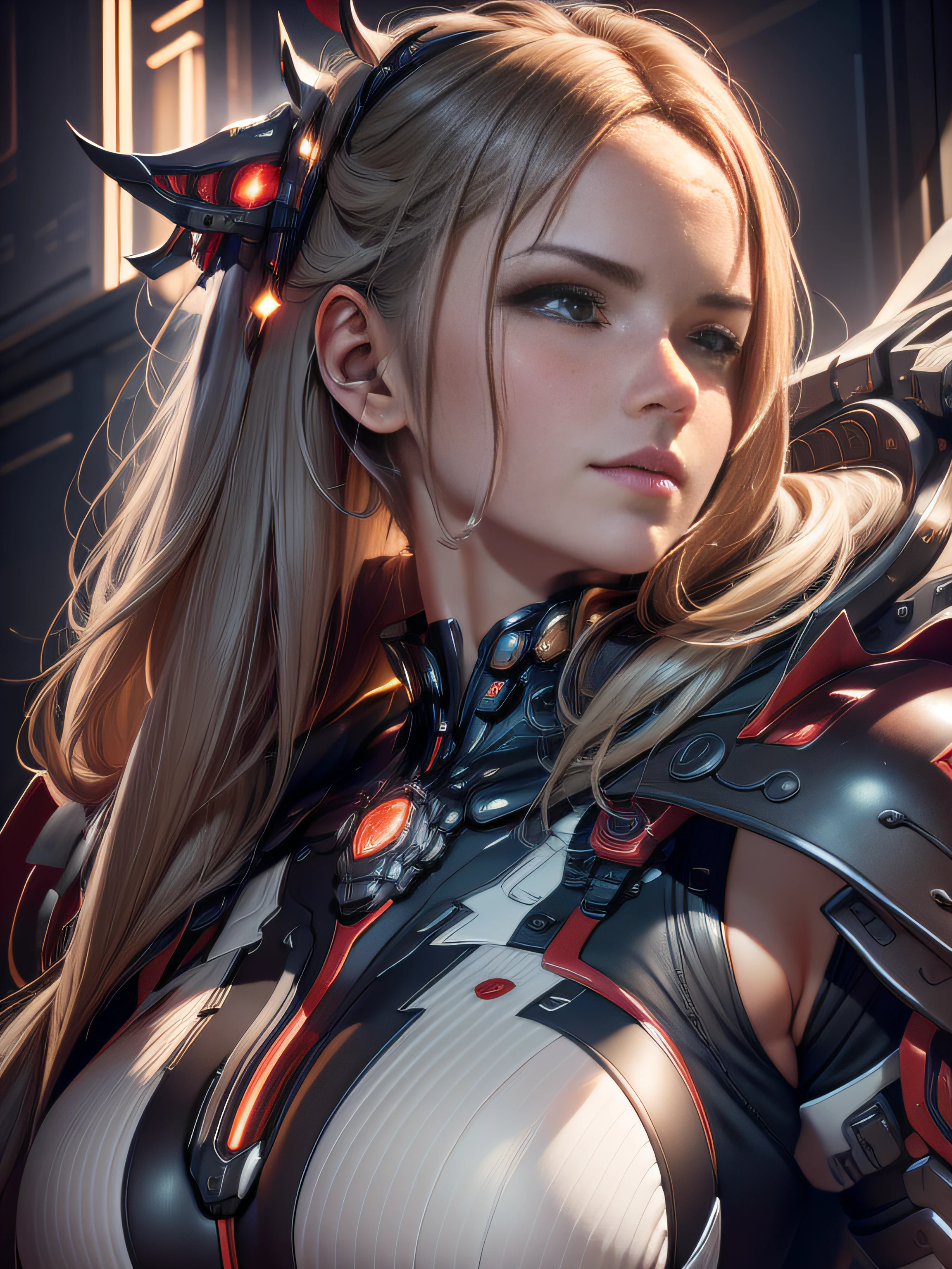 Highest image quality，Outstanding details，超高分辨率，（Fidelity：1.4）, Favor the details，(Final Fantasy XV character Ellania Dragon Knight), Wielding the Fang Tianlong Halberd，Cloak, She has a delicate and beautiful face,Raised sexy，cyber punk perssonage，Futuristic，mechanically aesthetic，Virtual Engine 5，Perfect detail rendering，rendering by octane，hyper HD