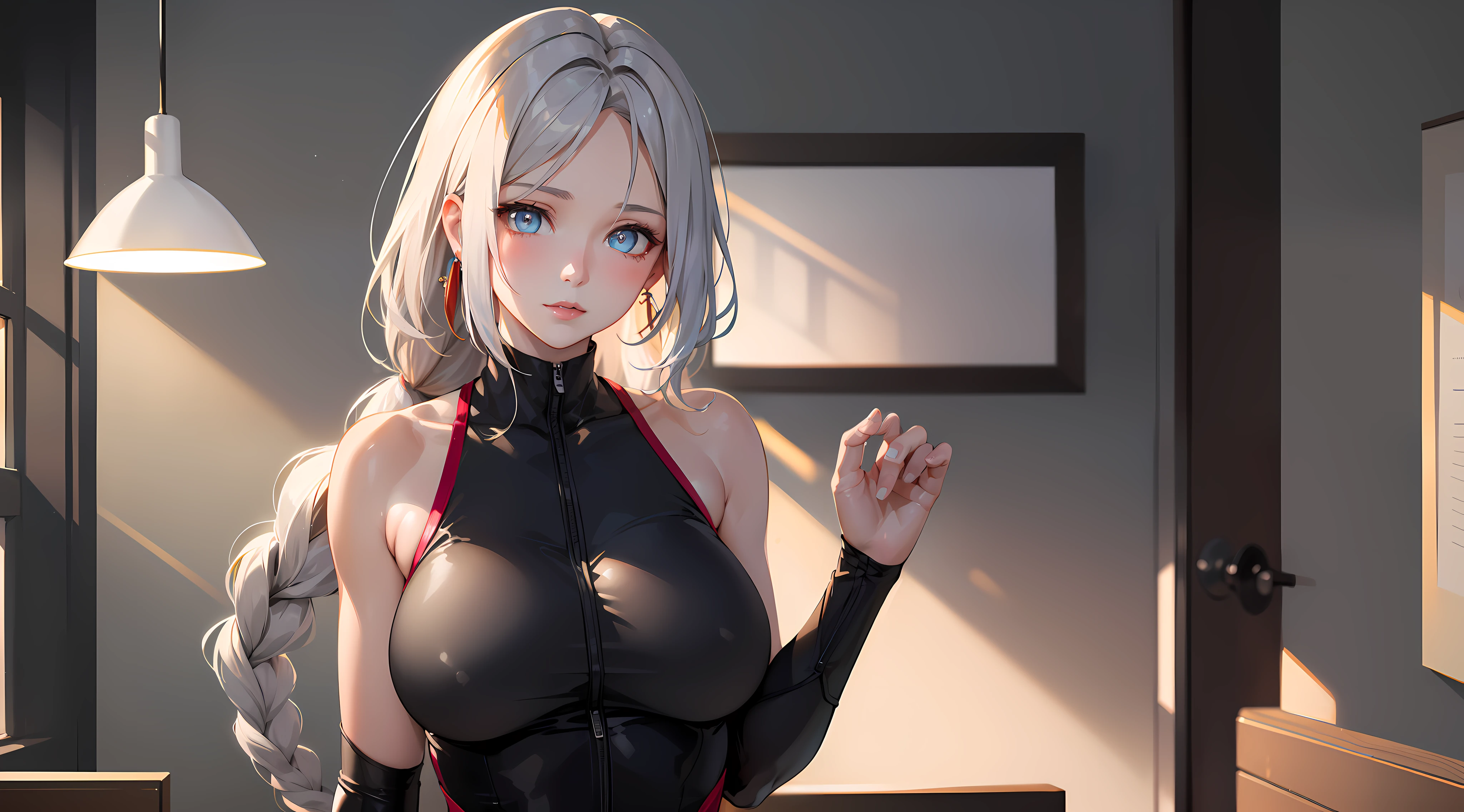 office girl, office clothes, upper body, seductive look, blush, indoors, in office, looking at viewer, cloudy, moody lighting, (perfect detail eyes:1.2), glowing eyes, (long hair one braid:1.2), elemental skill effect, (Masterpiece, Best Quality, High Quality:1.4), professional artwork, Intricate Details, field of view, sharp focus, detailed painting, photorealistic lighting, trending on pixiv, (vivid lighting, vibrant colors:1.05), realistic shadows, ambient occlusion, (athletic body:1.3), mature woman, 30yo, shenhe, hyperdetail eyes, beautiful eyes