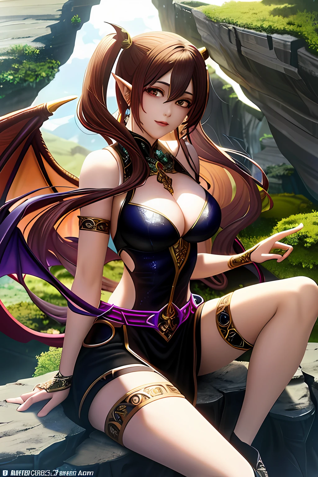 A woman with wings sits on a rock in a fantasy setting, a beautiful succubus, detailed fantasy art, 2. 5 D CGI anime fantasy artwork, Fantasy art style, 8K high quality detailed art, detailed fantasy digital art, Extremely detailed Artgerm, Epic fantasy art style HD, Succubus | medieval, 4 K detail fantasy, Anime fantasy artwork