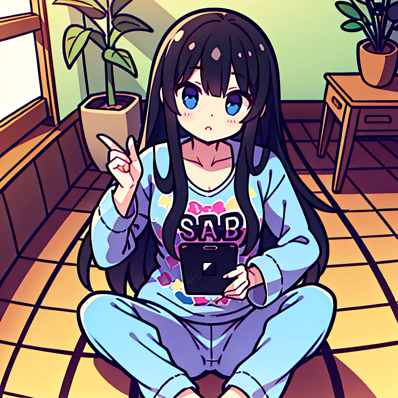 a pregirl,black hair longhair,Wear casual pajamas