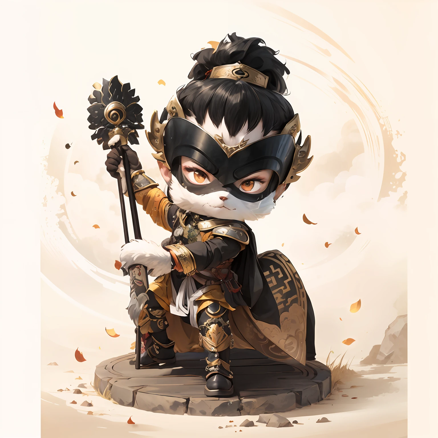 male people,Male characters,tchibi,Bad,Armed mace,Mace weapons,Ancient Chinese weapons,The handle has a delicate pattern,Shoulder blades,metal breastplate,chainmail,Animal pattern cuirass,chest plate,Bracers,Flowing hem,China-style,Chinese-style clothing,Chinese shoes,There are beautiful patterns on the weapon grips,ultra-realistic realism,anaglyph,stereograms,Fine painting,Refinement,infinite details,high definition detail,Patterned,Pattern,Blank background,Bright colors,Metal edging