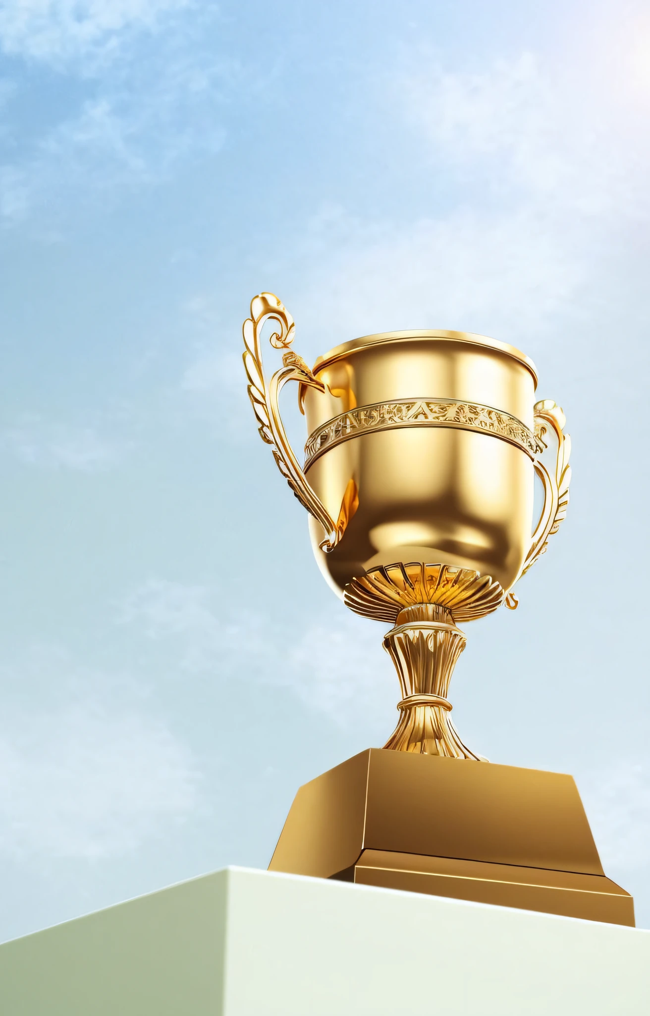 There is a golden trophy at the top of the pedestal, award winning picture, Highly detailed. realistic award, “ golden cup, award winning cgi, Awards, best on adobe stock, an award winning photograph, gold, awardwinning, Award-Awarded. rendering by octane, Highly detailed 4K award-winning, awardwinning, award winning 3d render