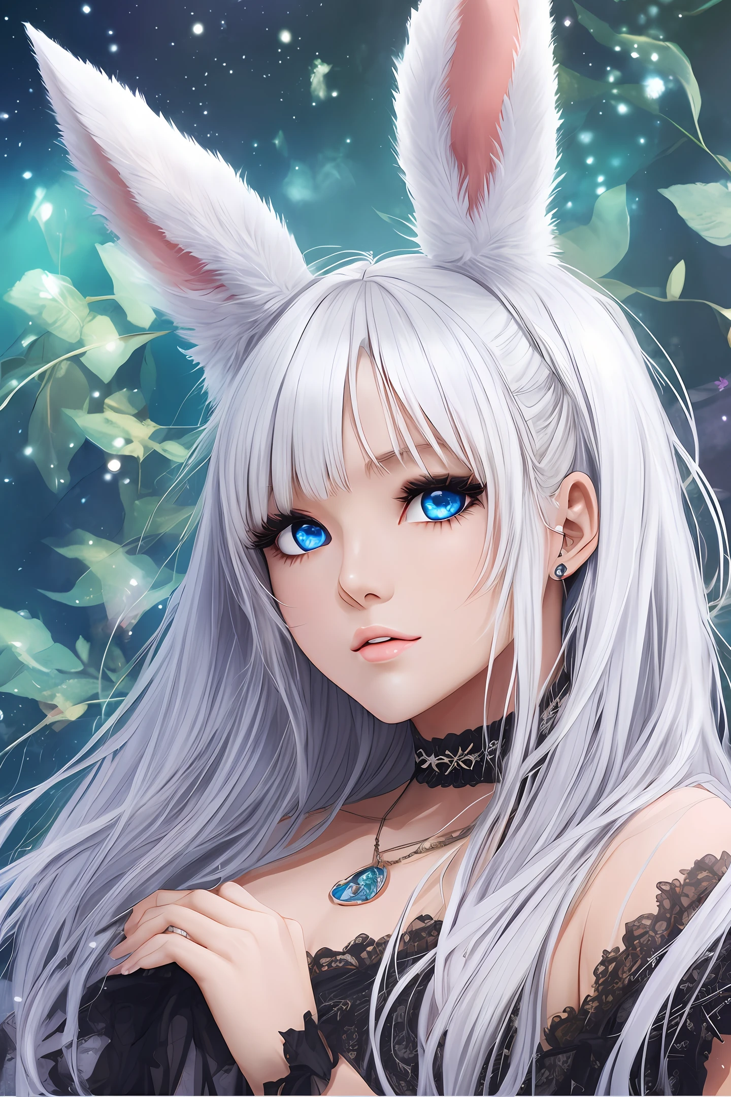 Bunny, female, beauty, blue eyes, white hair --auto --s2