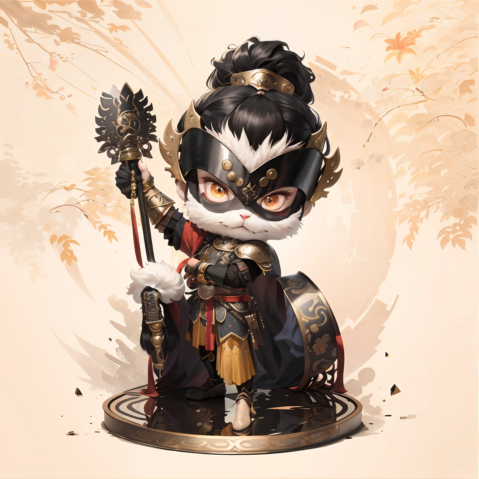 male people,Male characters,tchibi,Bad,Armed mace,Mace weapons,Ancient Chinese weapons,The handle has a delicate pattern,Shoulder blades,metal breastplate,chainmail,Animal pattern cuirass,chest plate,Bracers,Flowing hem,China-style,Chinese-style clothing,Chinese shoes,There are beautiful patterns on the weapon grips,ultra-realistic realism,anaglyph,stereograms,Fine painting,Refinement,infinite details,high definition detail,Patterned,Pattern,Blank background,Bright colors,Metal edging
